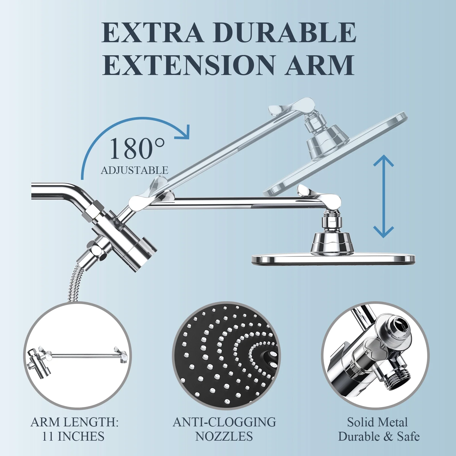 Ophanie 5-Setting High Pressure Shower Head, 12 inch Rain Shower Head with Handheld and Hose, Chrome