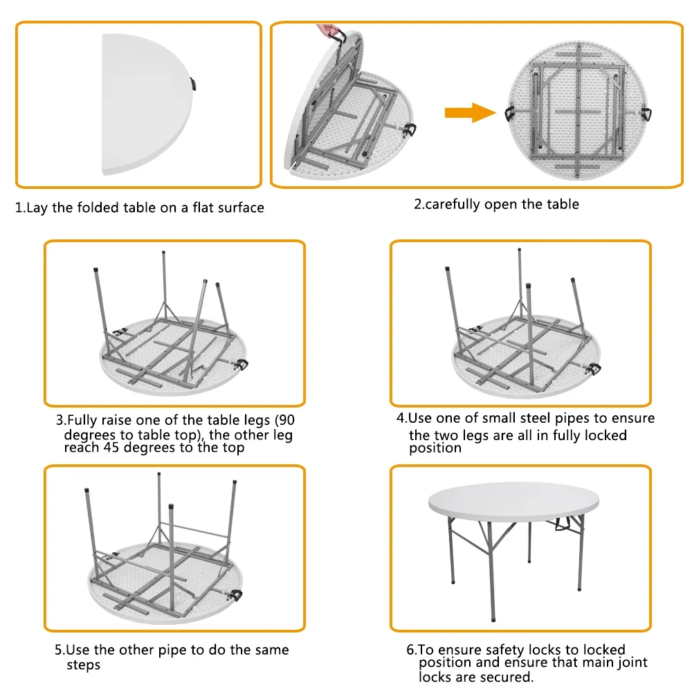 Patio Dining Table 48 Inch Fold-in-Half Round Folding Table Indoor Outdoor Utility Table with 4 Steel Feet,Carrying Handle,White