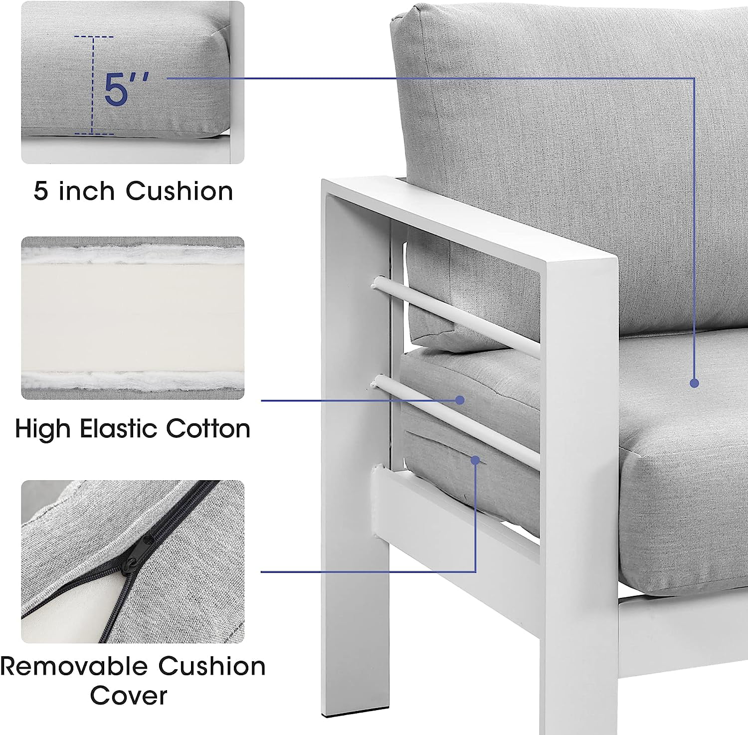 Lane Aluminum Outdoor Patio Furniture Set  Metal Outside Patio Furniture Conversation Sets with Dining Table&2 Ottomans  Sectional Sofa Couch Seating Set with Cushion for Backyard