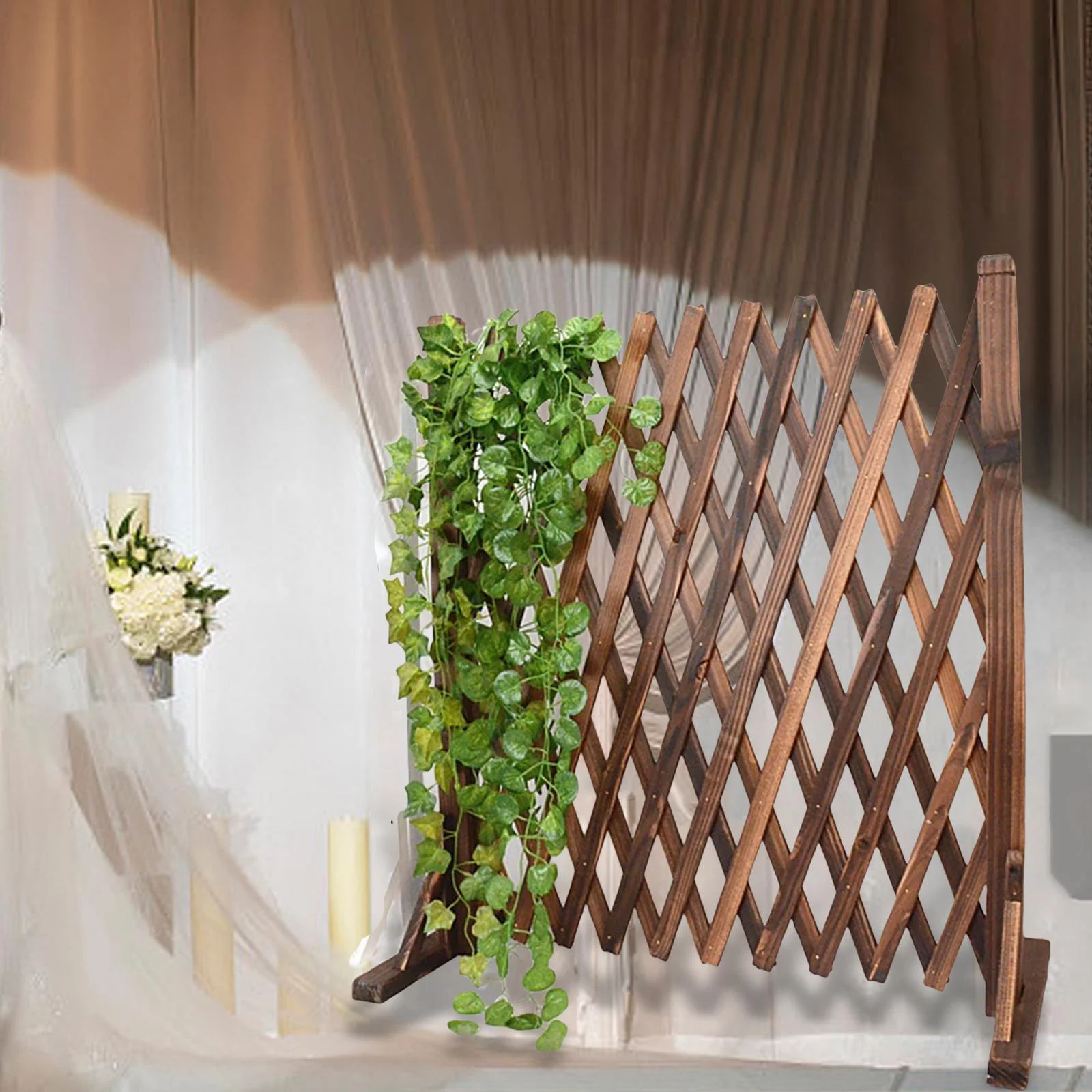 Expandable Wood Fence Photo Background Wedding Photo Props Foldable Garden Screen Panel for Outdoor Balcony Garden Courtyard Entrance