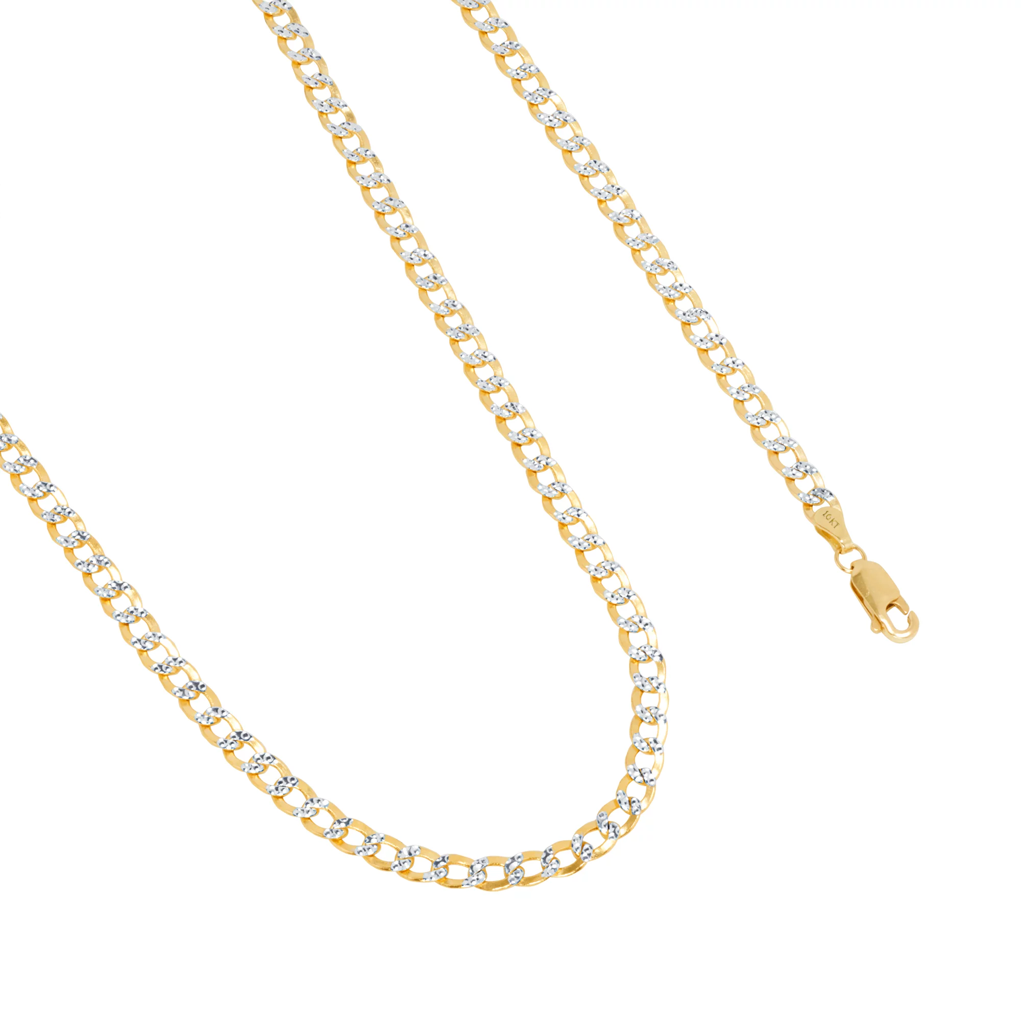 Nuragold 10k Yellow Gold 4.5mm Cuban Chain Curb Link Diamond Cut Pave Two Tone Bracelet, Mens Womens Jewelry 7