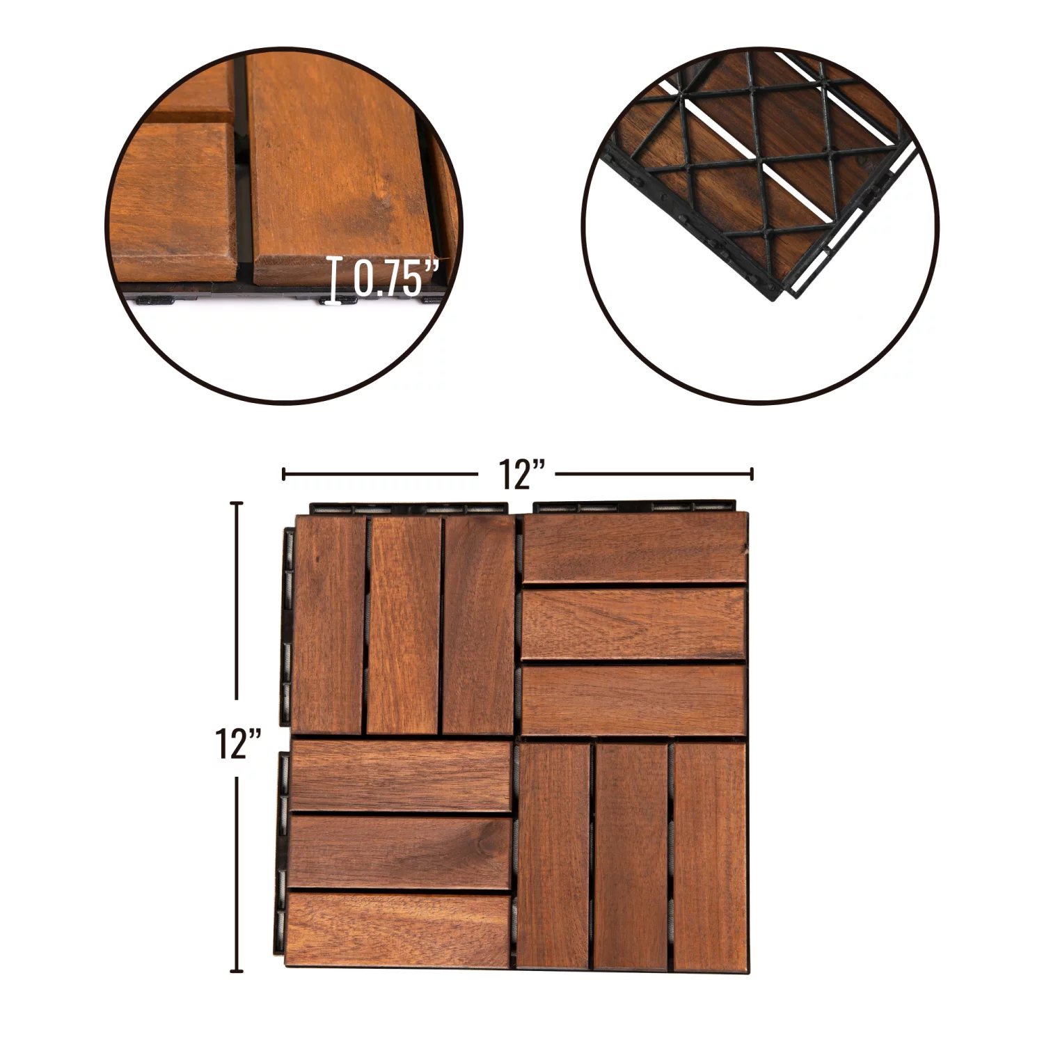 SUGIFT Patio Deck Tiles,Interlocking Flooring Tiles in Solid Acacia Wood Oiled Finish (Set of 10)