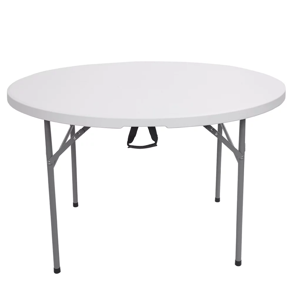 Patio Dining Table 48 Inch Fold-in-Half Round Folding Table Indoor Outdoor Utility Table with 4 Steel Feet,Carrying Handle,White