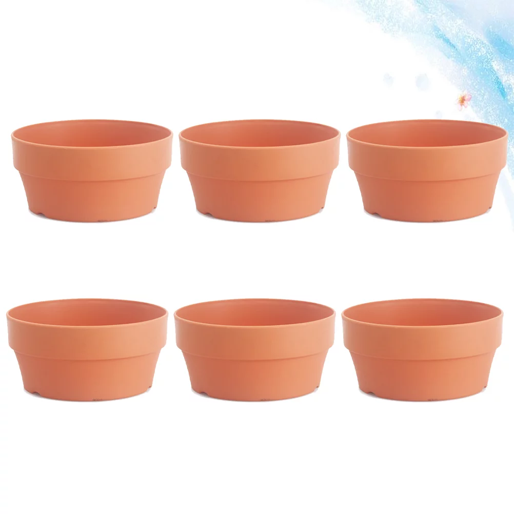 Frcolor 6Pcs Imitation Clay Flower Basket Japanese Round Plastic Flower Pot Flower Container Flower Basin Indoor and Outdoor Potted Garden Supplies Flower Container (Orange 12.5cm )