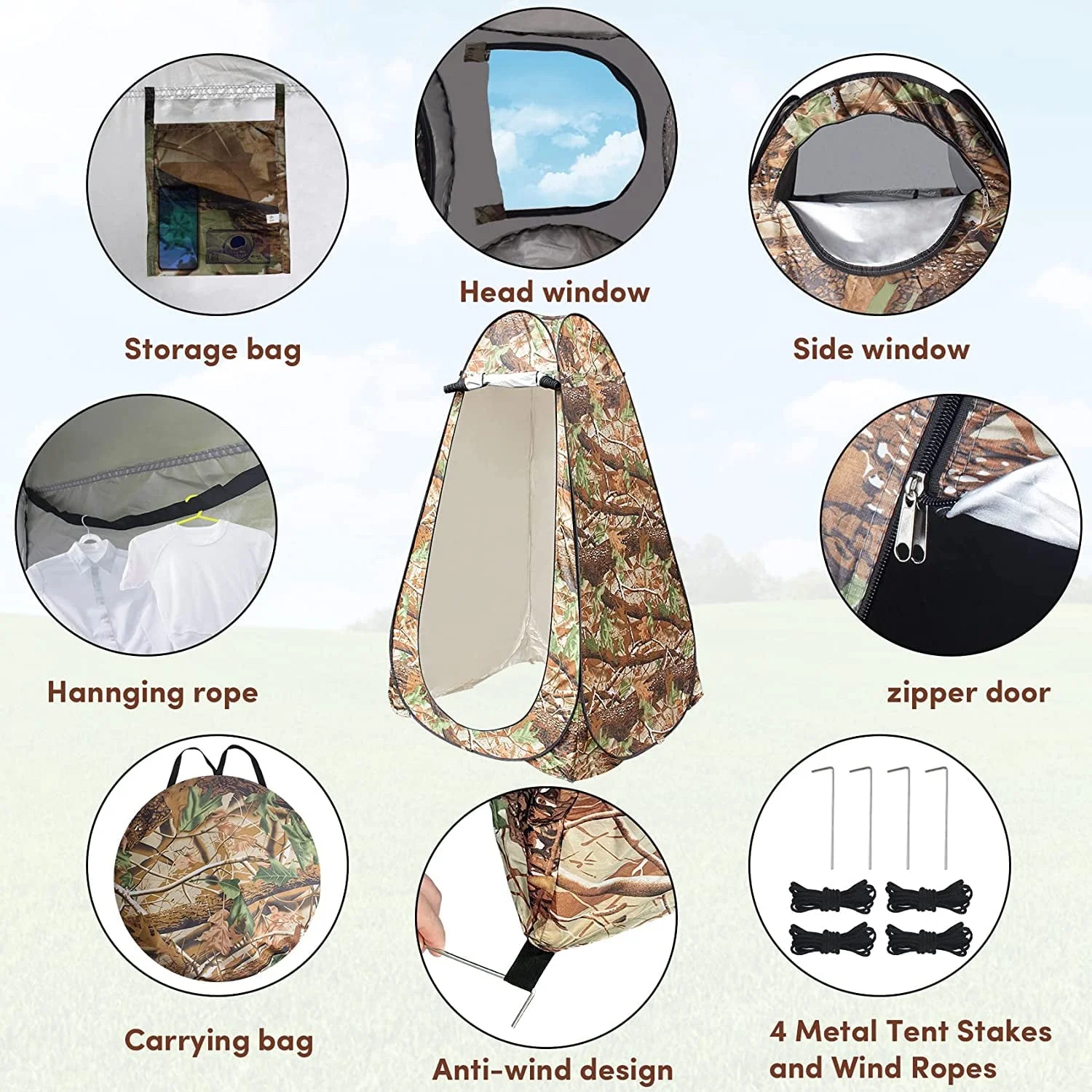 ZJK Portable Pop up Privacy Shower Tent Spacious Changing Room for Camping Hiking Beach Toilet Shower Bathroom