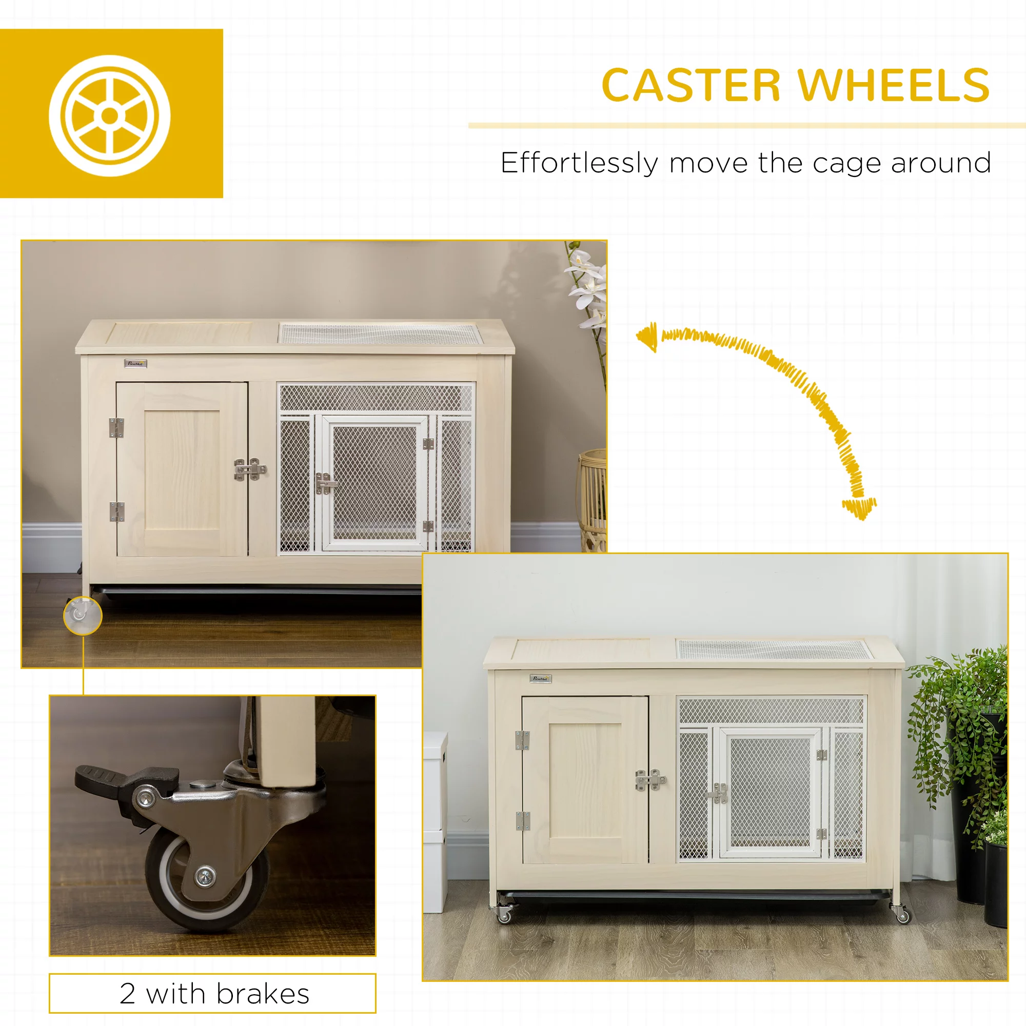 PawHut Small Rabbit Hutch Indoor Bunny Cage on Wheels, Rabbit Habitat