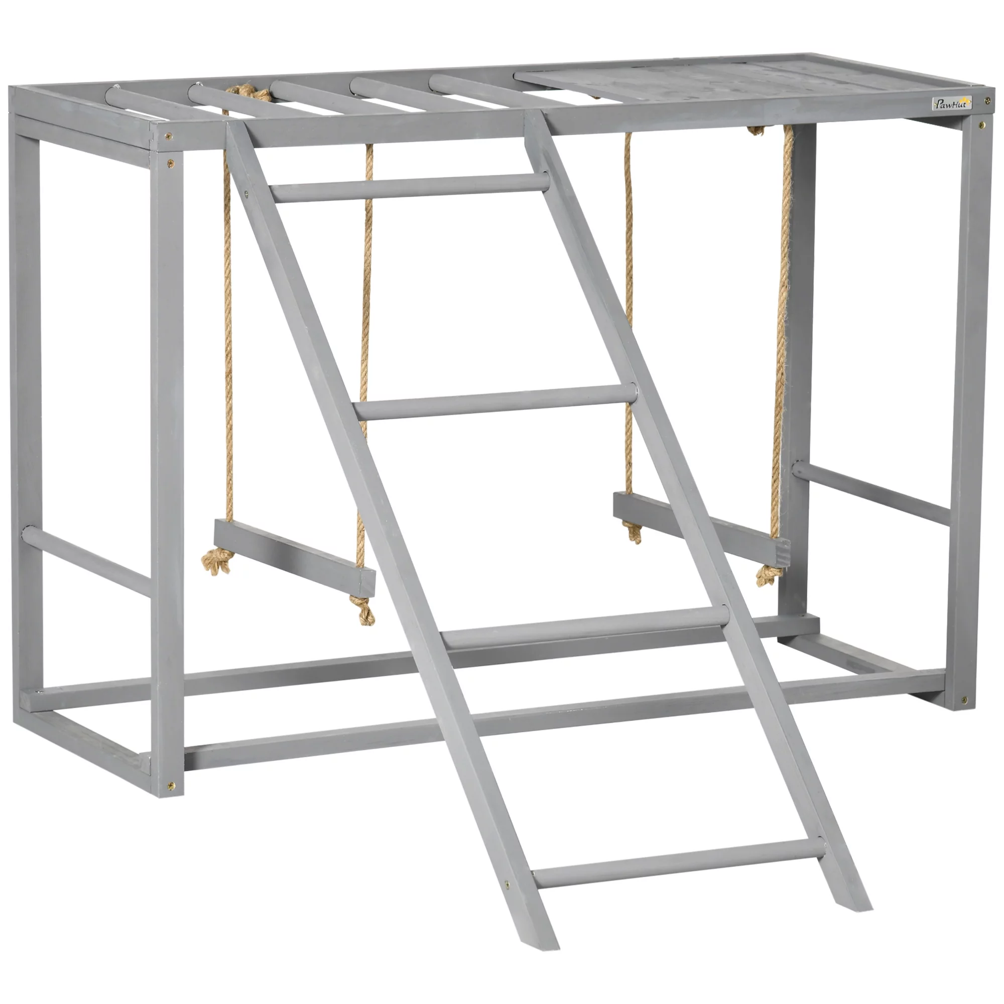 PawHut Wooden Chicken Activity Play w/ Swing Set, Chicken Coop Toy Gray