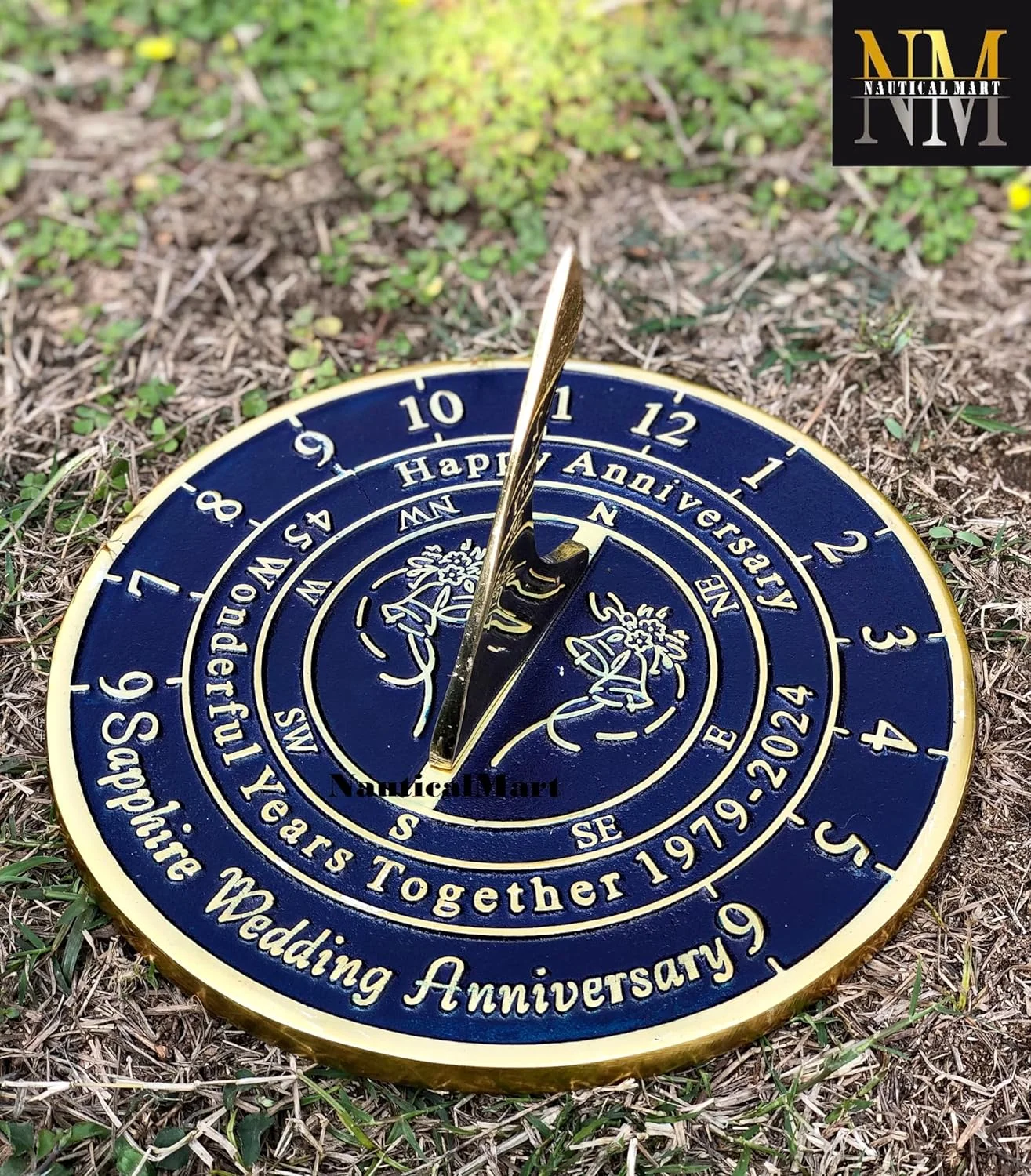 NauticalMart 45th Sapphire Anniversary Unique Marriage Present for Parents, Grandparents, Friends, Husband or Wife, Couples, Him & Her Wedding Anniversary Sundial Gift 2024 (45th Anniversary)