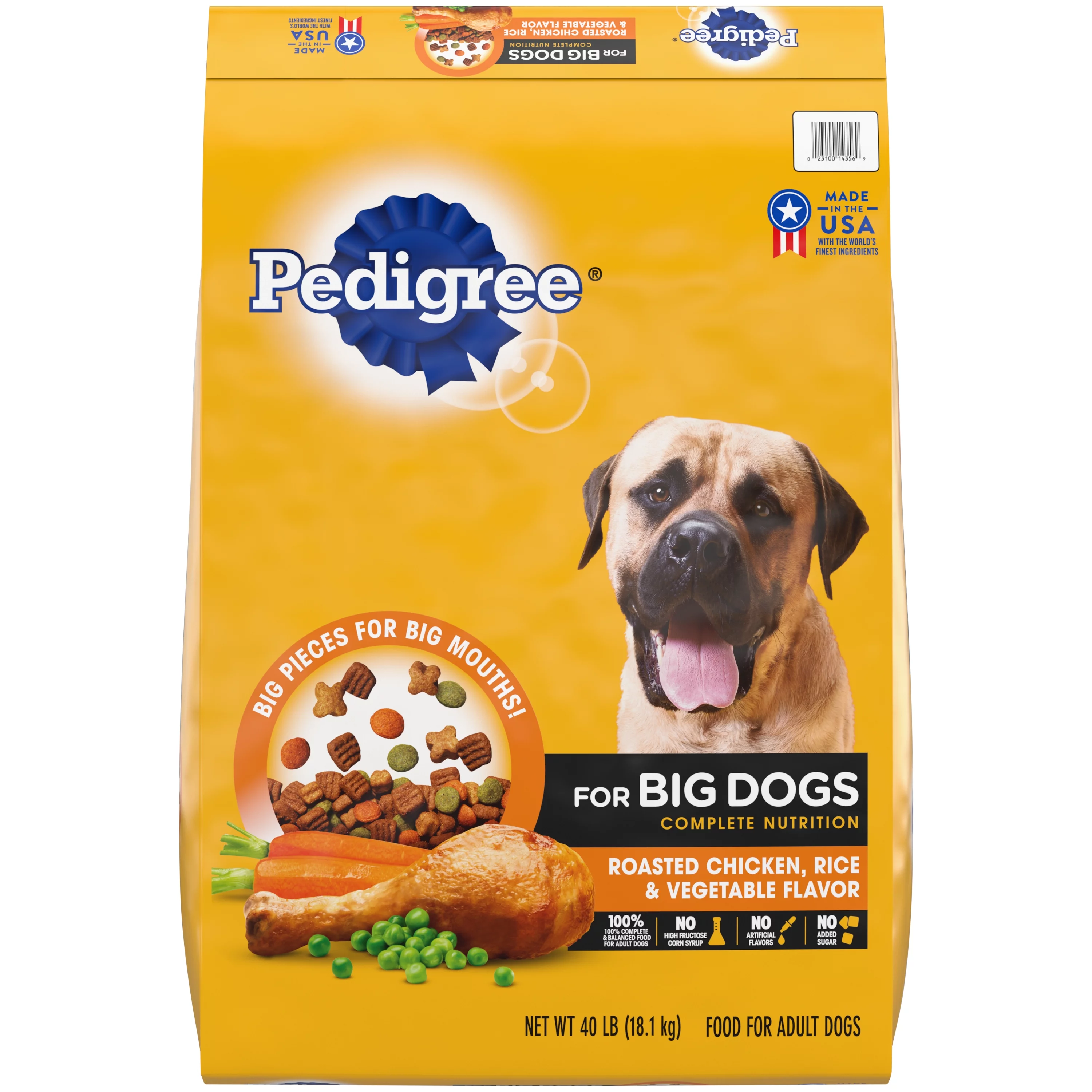 PEDIGREE For Big Dogs Adult Complete Nutrition Large Breed Dry Dog Food Roasted Chicken, Rice & Vegetable Flavor Dog Kibble, 40 lb. Bag