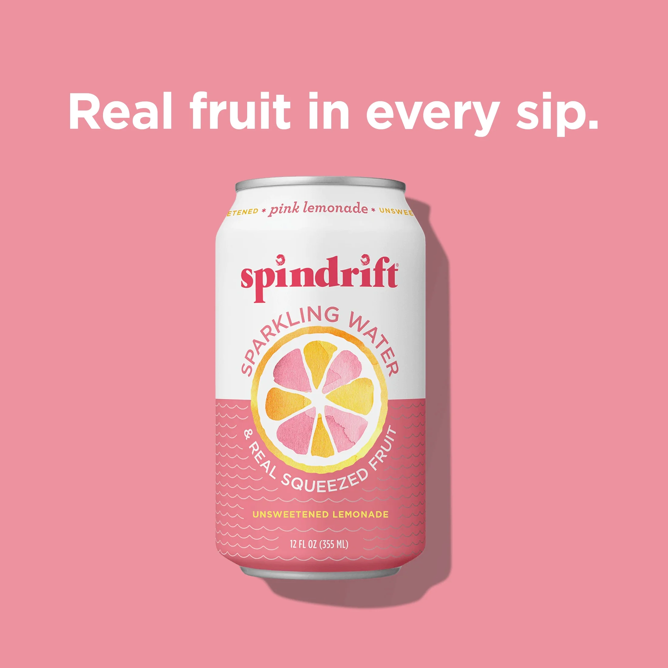 Spindrift Sparkling Water, Pink Lemonade, Made with Real Squeezed Fruit, 12 fl oz, No Sugar Added, 10 Calories per Can