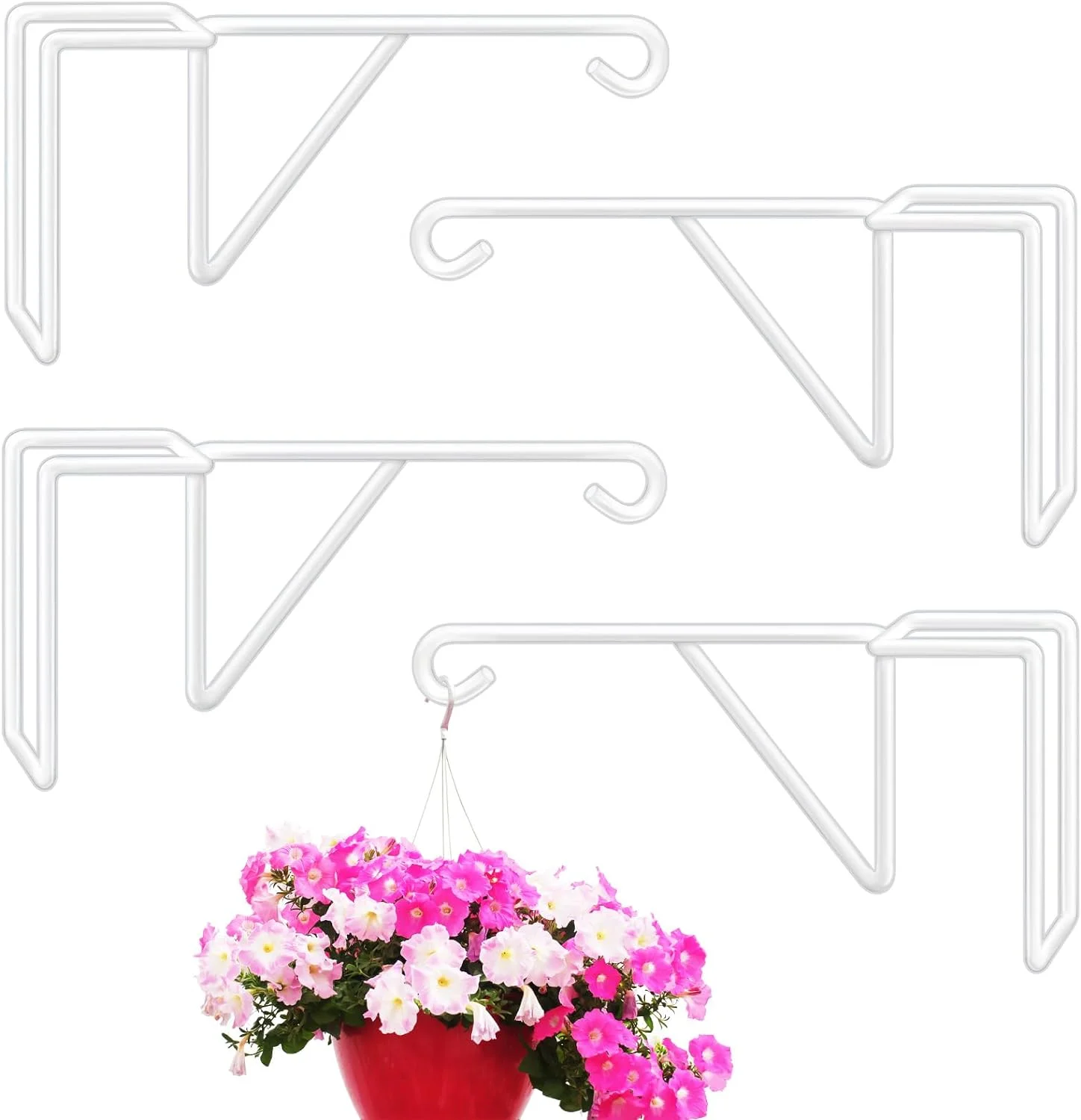 4 Pack Vinyl Fence Hooks, Heavy Duty Durable White Fence Plant Hangers for Outdoor, Over The Fence Hooks, Patio Hooks for Hanging Plants, Flower Baskets, Bird feeders, Lights, Pool Equipment