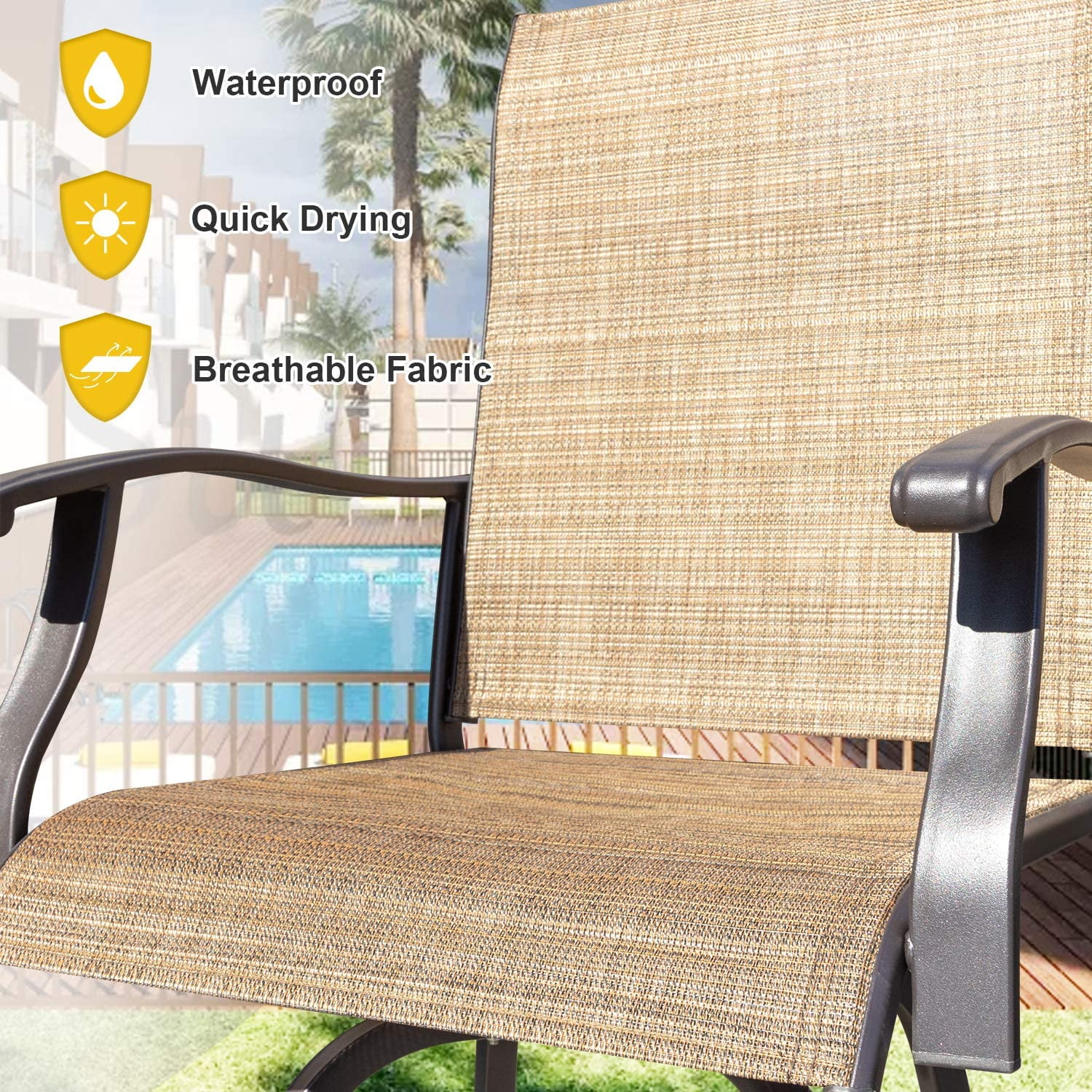 Patio Bar Stools Set of 2 All-Weather Outdoor Patio Furniture Set Counter Height Tall Patio Swivel Chairs for Bistro, Lawn, Garden, Backyard