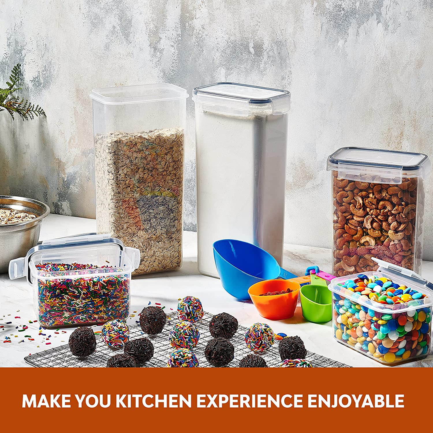 24 Pack Airtight Food Storage Container Set - BPA Free Clear Plastic Kitchen and Pantry Organization Canisters with Durable Lids for Cereal, Dry Food Flour & Sugar - Labels, Marker &am