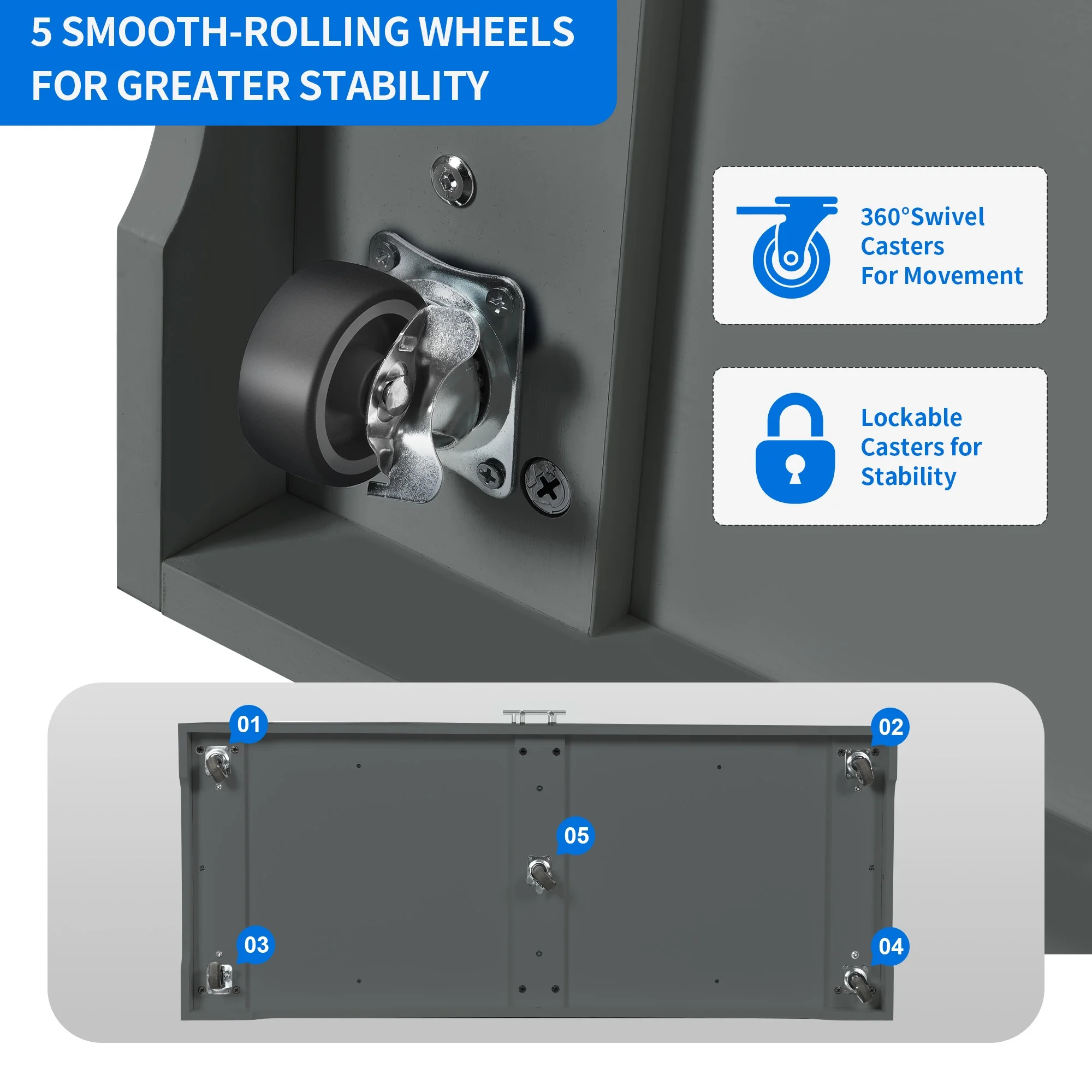 Dextrus Kitchen Island Cart with Trash Can Storage Cabinet, Rolling Kitchen Island Storage with Wheels and Drawers for 13-Gallon Trash Bin, Gray