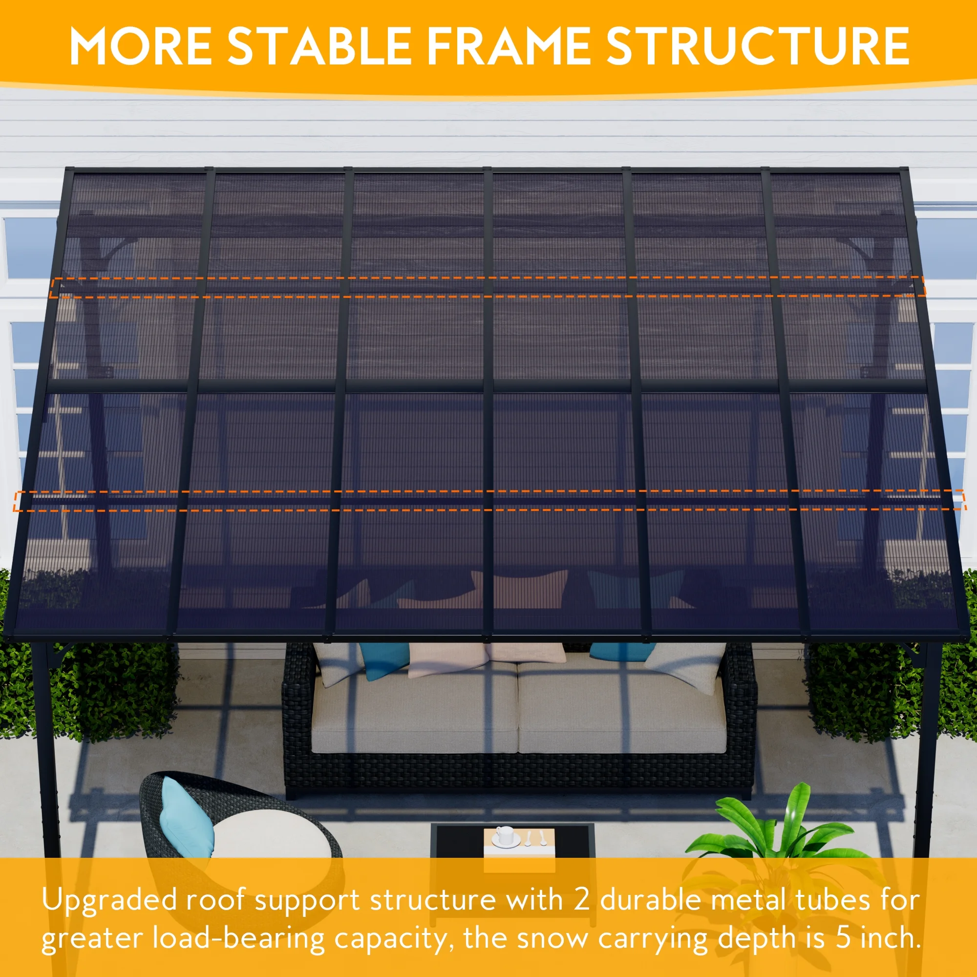GDPFN 12' x 10' Gazebo, Wall Mounted Lean to Pergola, Outdoor Hardtop Gazebo with Roof, Large Heavy Duty Metal Awnings for Patio, Backyard, Deck, Porch