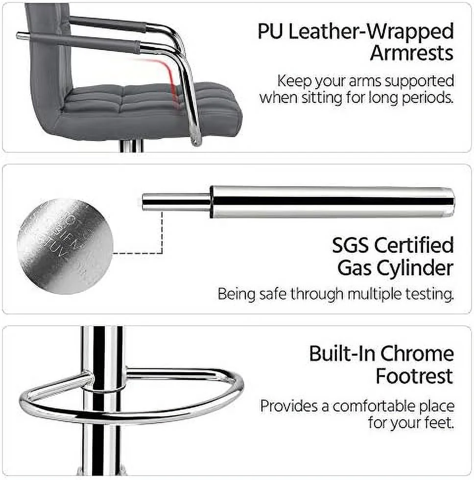 TJUNBOLIFE Tall  Stools  Modern Square PU Leather Adjustable BarStools Counter Height Stools with Arms and Back  Chairs ° Swivel Stool  Beige