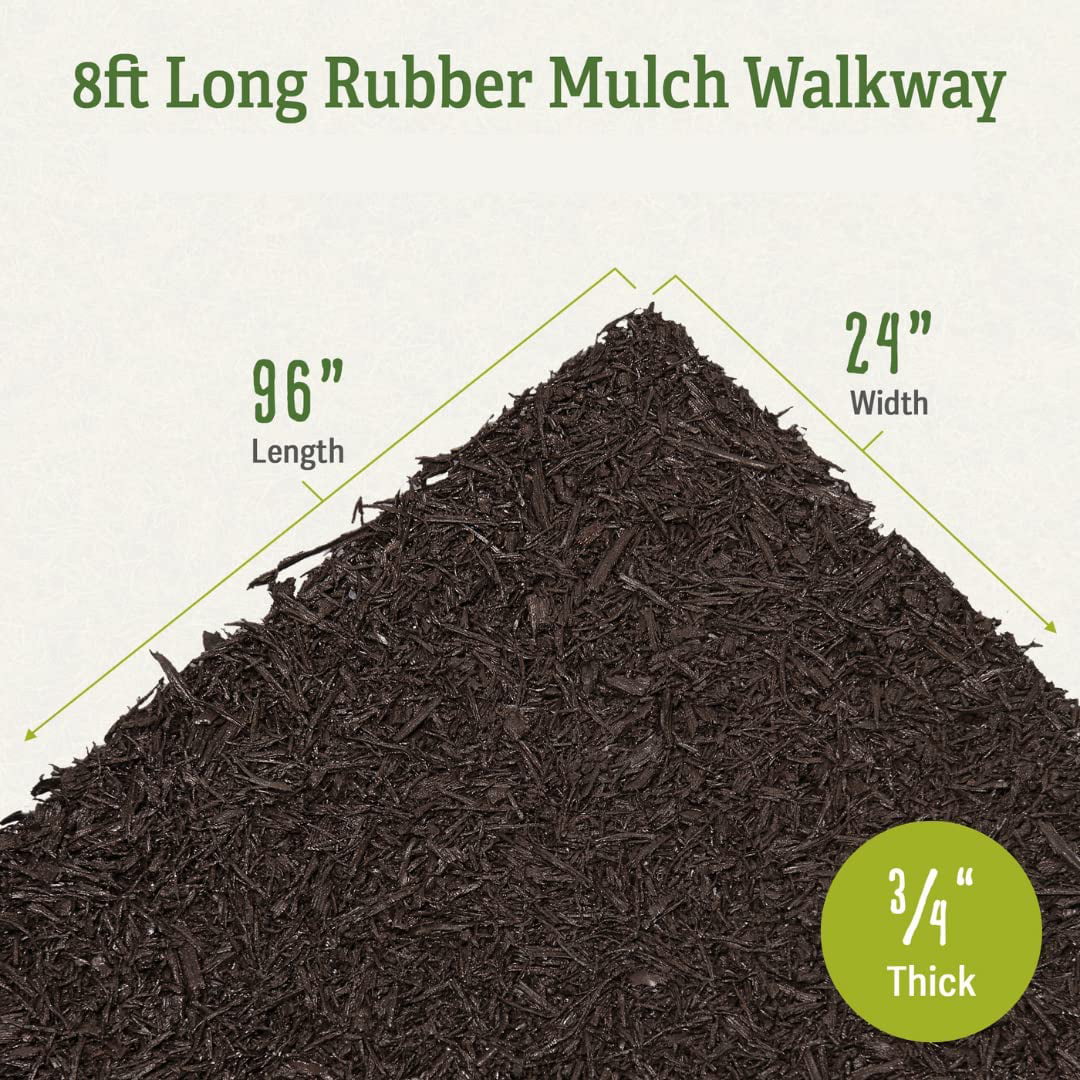 Recycled Rubber Walkway | Natural Looking Permanent Mulch Pathway Solution and Plants Vegetables & Flower Garden Barrier | Garden Edging Border Mat - 8' x 2'