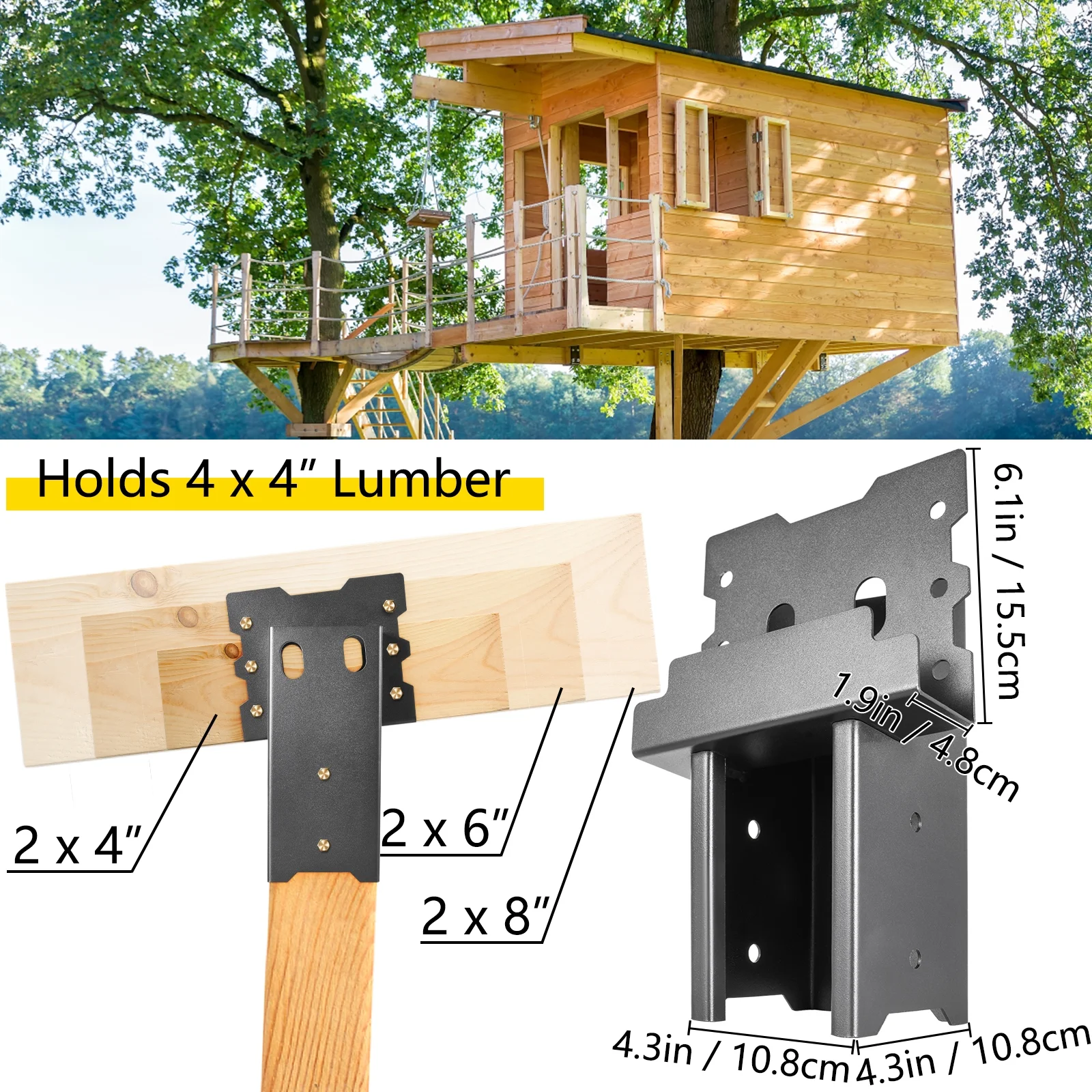 BENTISM Deer Blind Brackets 4 x 4 Deer Stand Brackets Powder Coated Steel Tree House Brackets Heavy Duty Deer Stands 4 pcs Elevated Deer Blinds for Outdoor Platform and Hunting Stand W/ Screw Kit