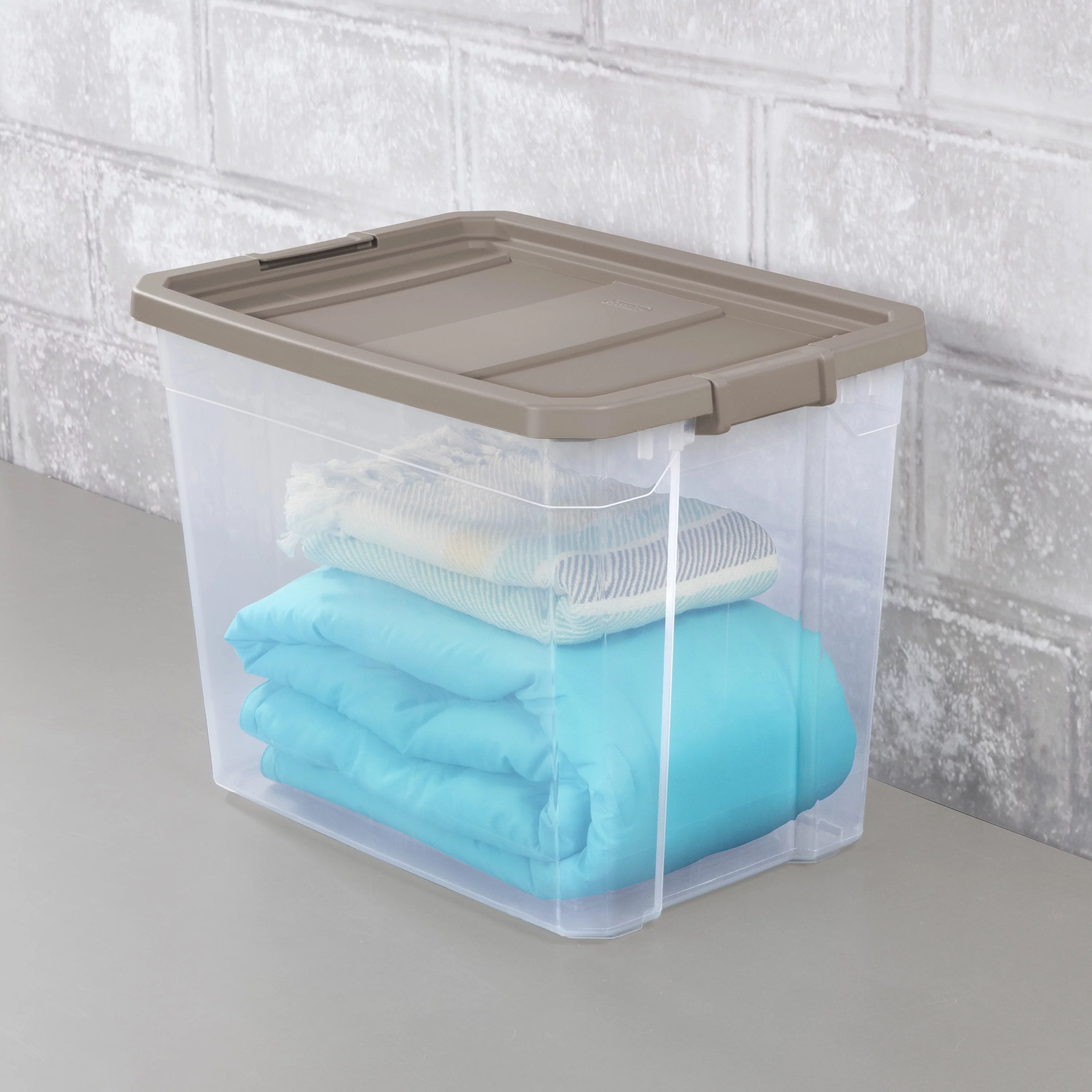 Sterilite Plastic 108 Qt. Stacker Box Taupe Splash Set of 4