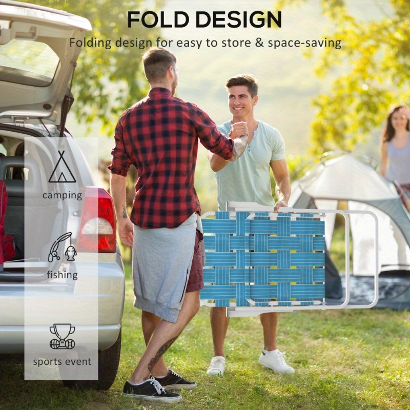 Zateety Set of 2 Patio Folding Chairs, Classic Outdoor Camping Chairs, Portable Lawn Chairs for Camping, Garden, Pool, Beach, Backyard W/ Armrests, Blue