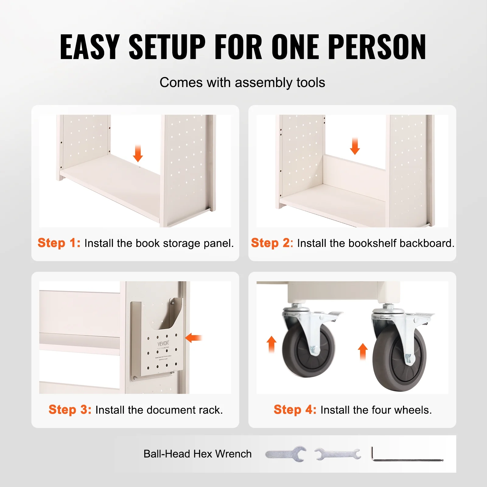 SKYSHALO Book Cart Library Cart 330 lbs Capacity with L-Shaped Shelves in White