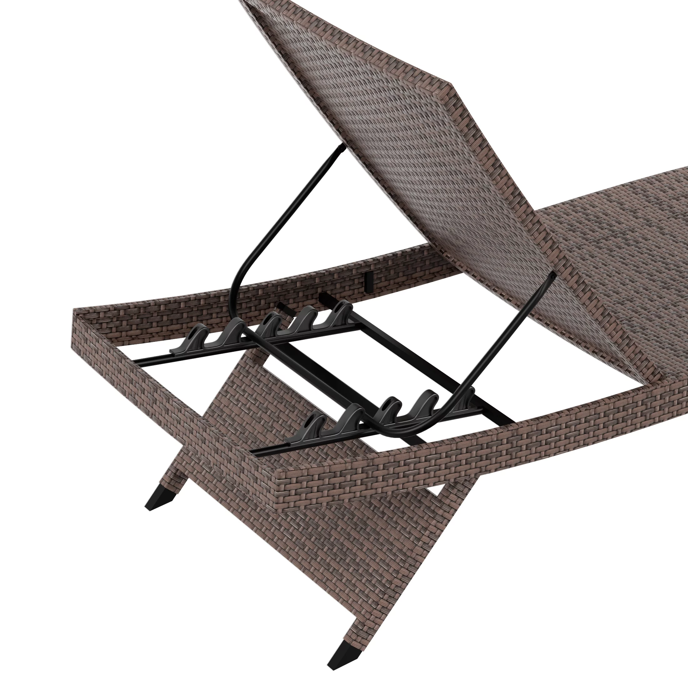 WestinTrends Somerset Wicker Outdoor Lounge Chairs Set of 2, All Weather PE Rattan Brown Double Chaise Lounge with Cushion, Curved Seat, 5 Position Recliner, Navy Blue