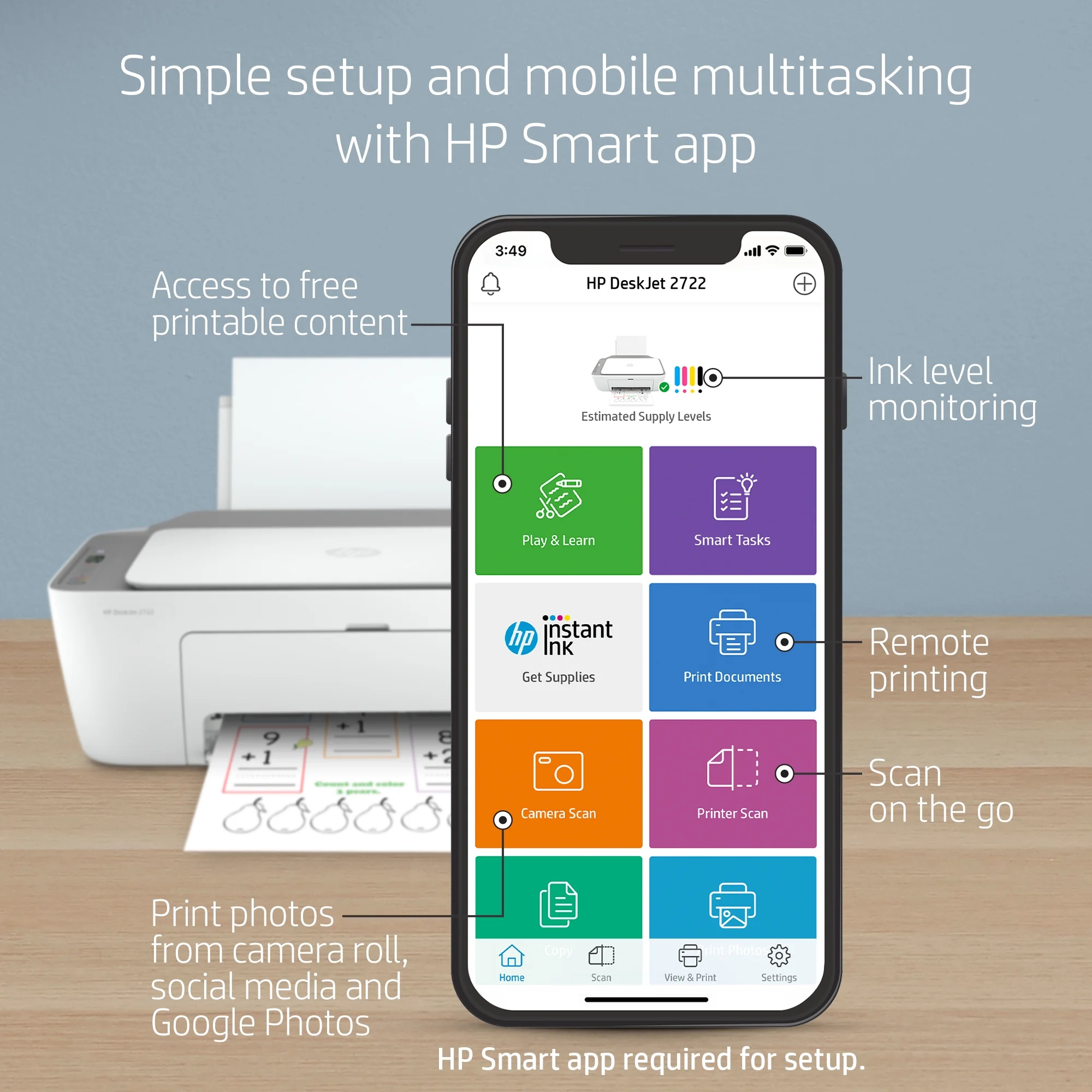 HP DeskJet 2722 All-in-One Printer, White