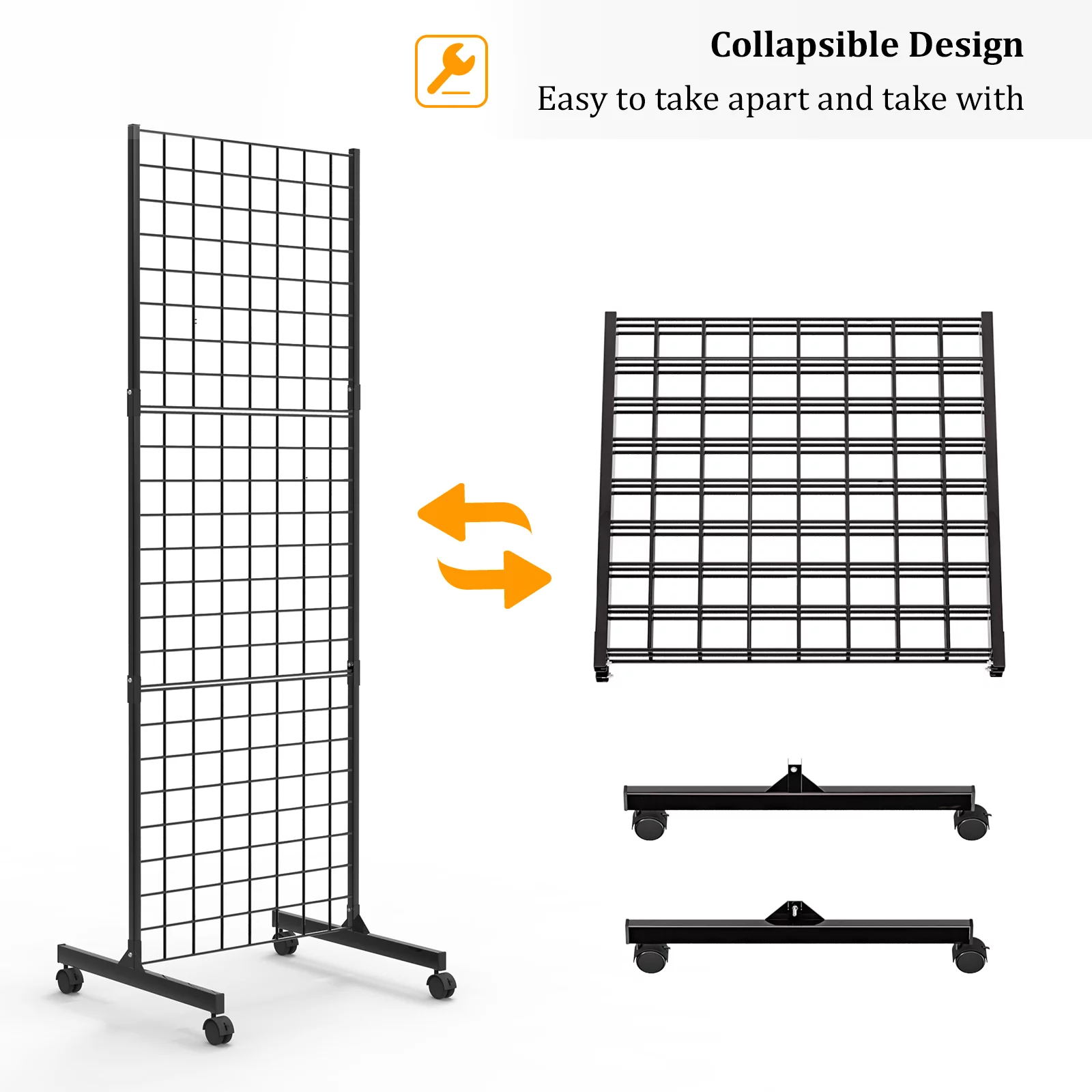 Bonnlo 2' x 6' Standing Grid Tower, Detachable Girdwall for Easy Transport, Wire Grid Panel Display Rack(1-Pack)