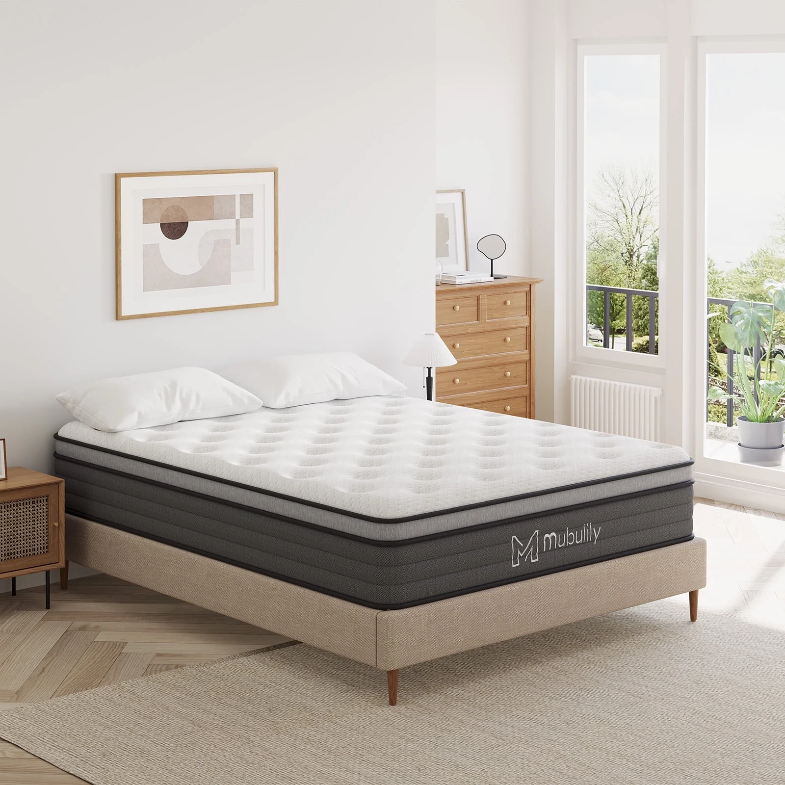 Mubulily Queen Mattress, 10 Inch Hybrid Mattress in a Box with Gel Memory Foam, Medium Firm Support, CertiPUR-US