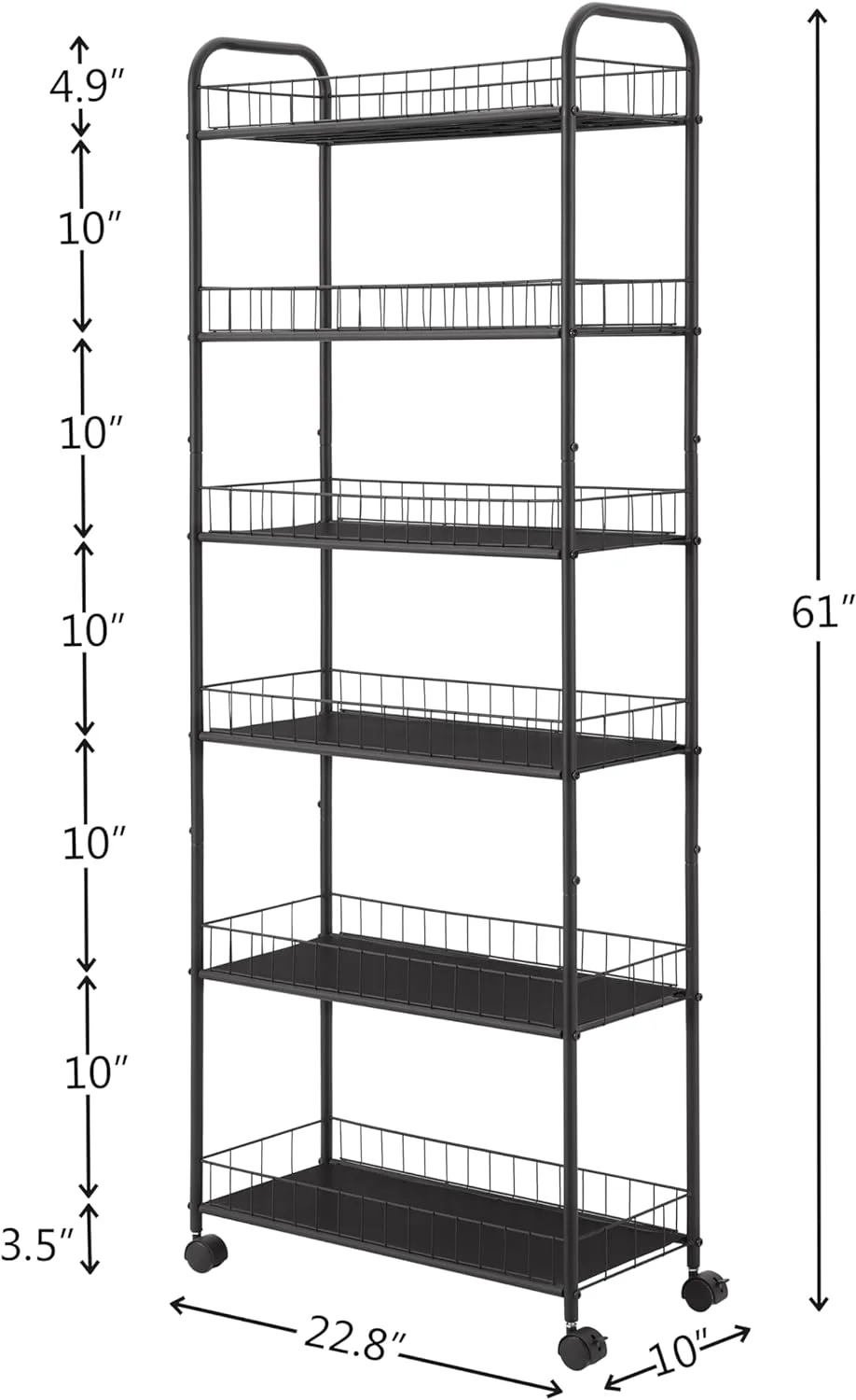 CIATRE 6 Tier Slim Rolling Storage Cart, Mobile Shelving Unit with Wheels, Metal Wire Storage Shelving Rack with Baskets for Kitchen Bathroom Office Laundry Narrow Piaces