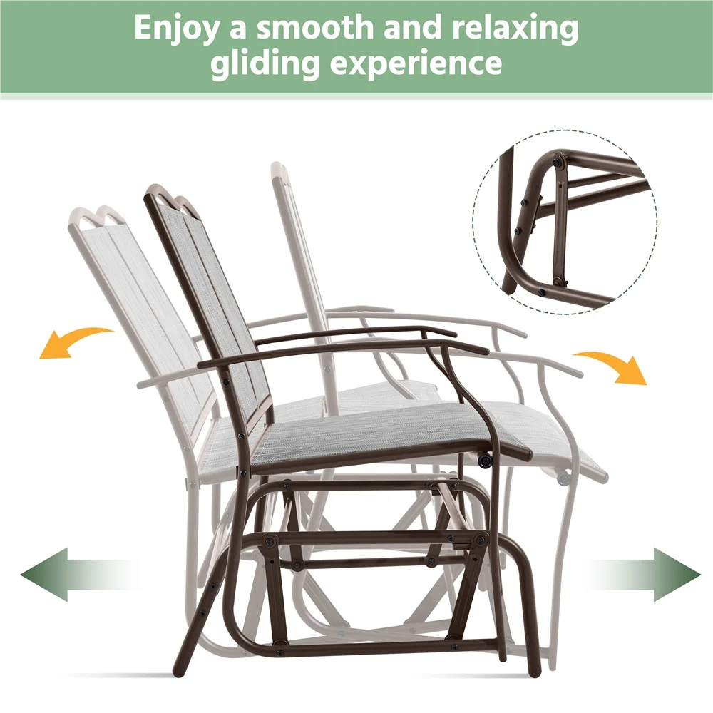 Topeakmart 2-Person Patio Swing Glider Bench Texteline with Steel Frame, Gray