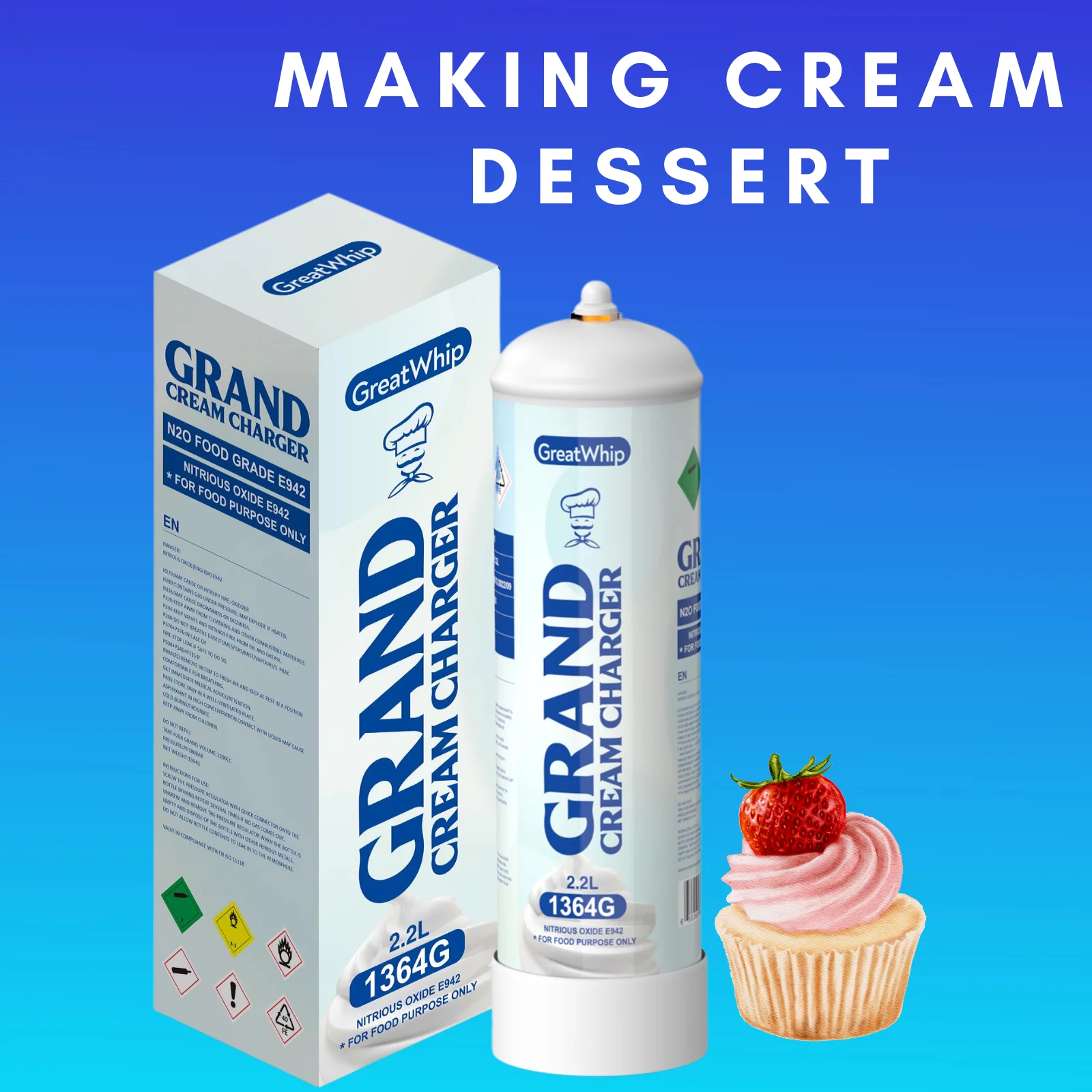 GreatWhip Whipped Cream Charger 2.2L Whip Cream Charger Cylinders 2.2L Tank (1 Cylinder)
