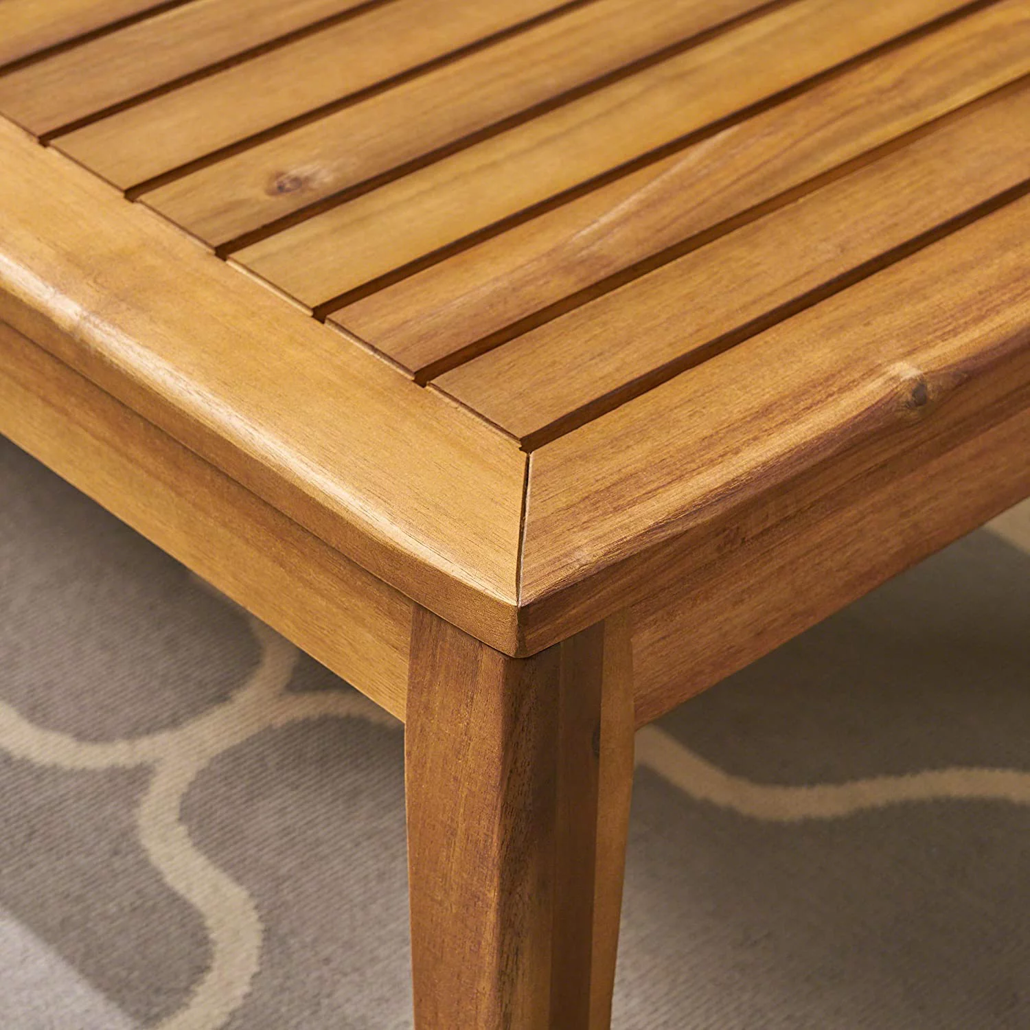 Grenada Sectional Sofa Set | 5-Piece 3-Seater | Includes Coffee Table and Ottoman | Acacia Wood Frame | Water-Resistant Cushions | Teak and Beige  Finish