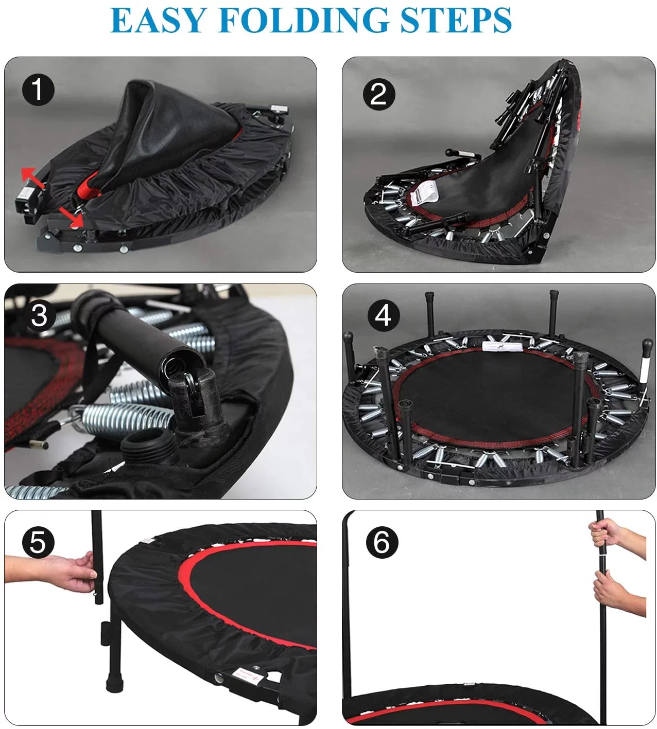 RedSwing Mini Trampoline Rebounders for Adults, 40/50'' Folding Fitness Trampoline Workout with Removable Bar