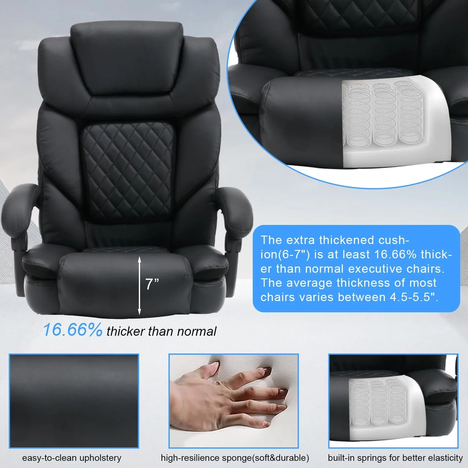 450lbs Big and Tall Reclining Office Chairs with Footrest & Lumbar Support, PU Leather Ergonomic Managerial Executive Chair with Wheels, Plus Size Recliner Desk Chair (Grey)