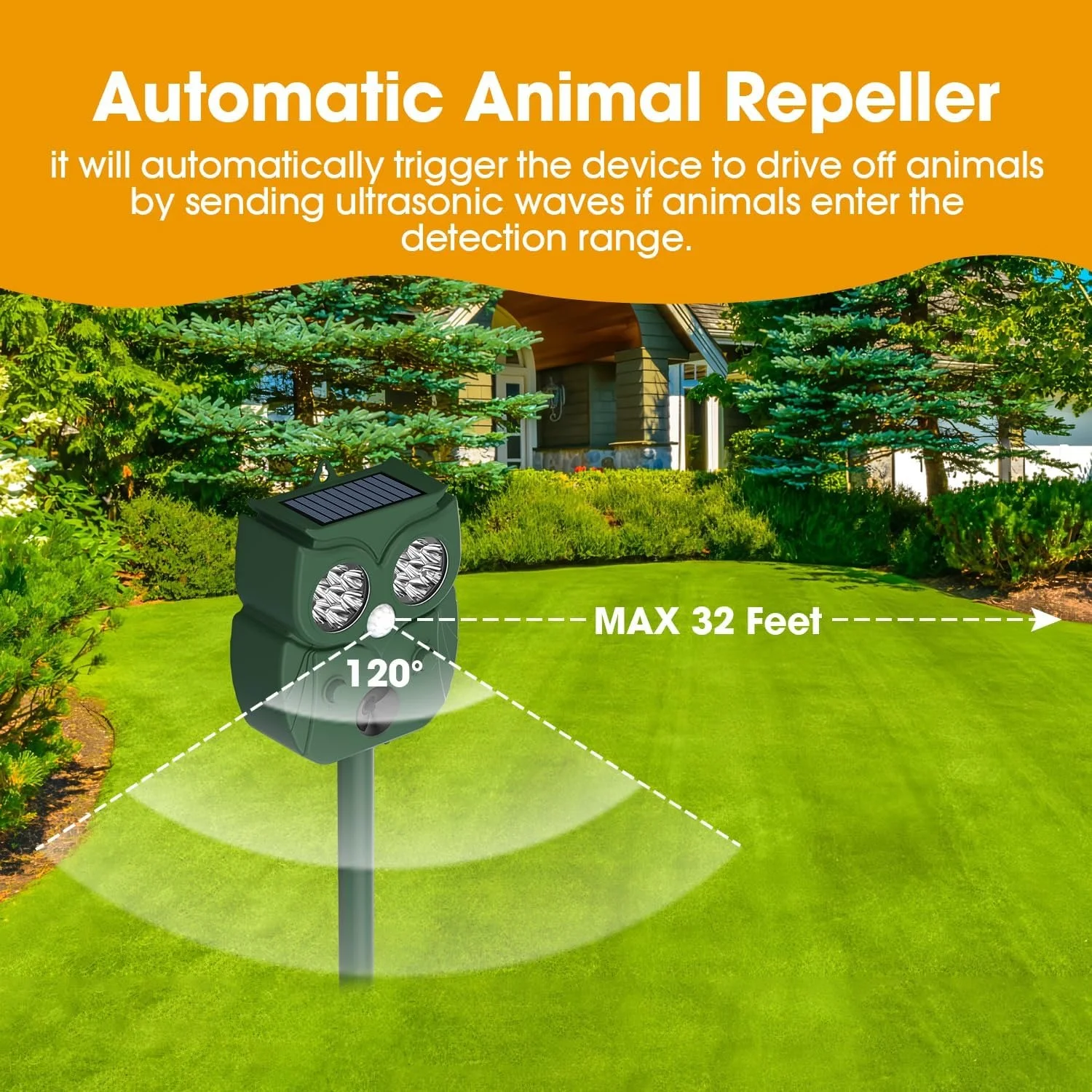 Ultrasonic Animal Repeller Solar Powered Racoon Skunk Bird Cat Deer Pest Repellent Animal Deterrent with Motion Activated Yard Keep Animals Out of Garden