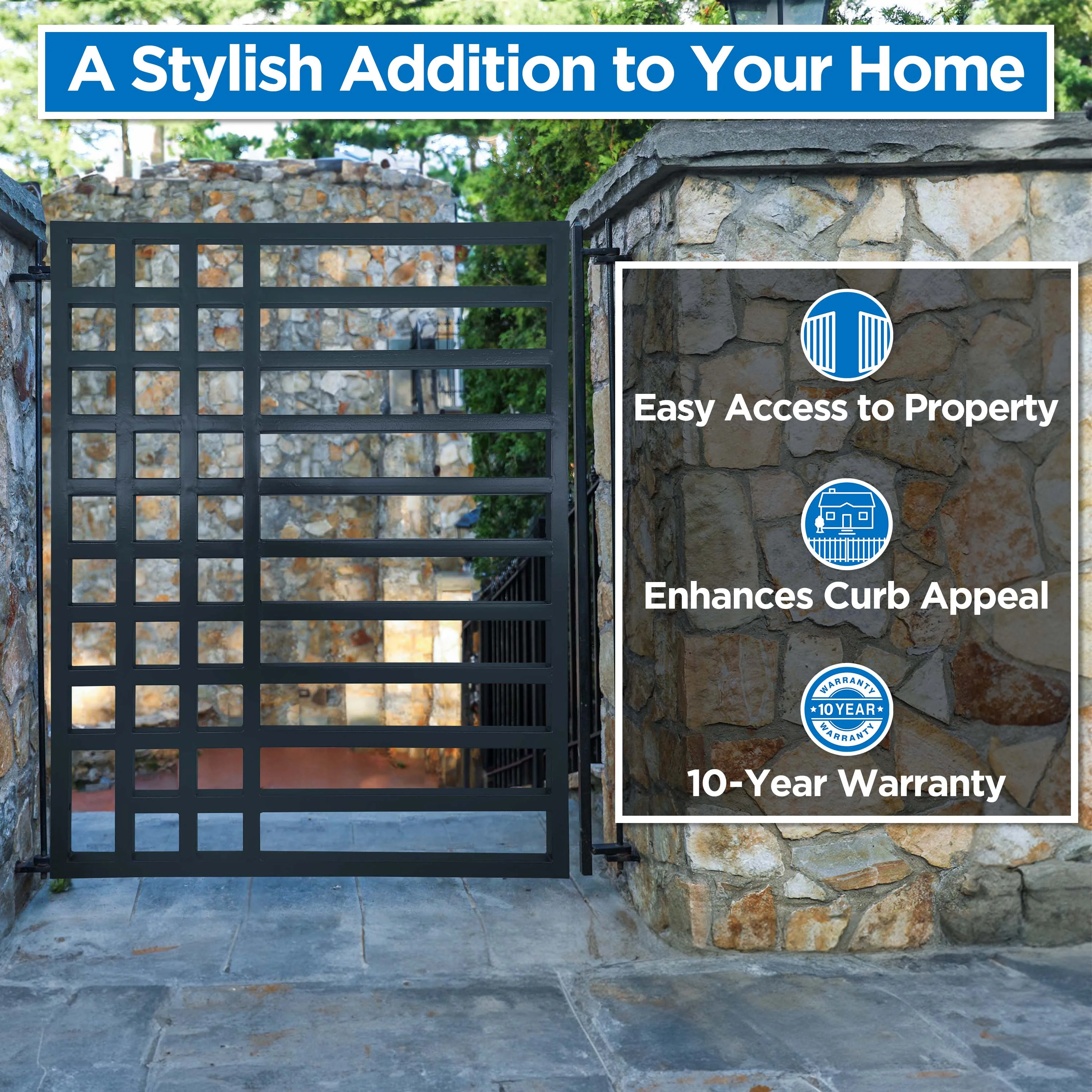 ALEKO Yard Garden Modern Kyiv Style Steel Pedestrian Gate 5 x 4.5 ft Black