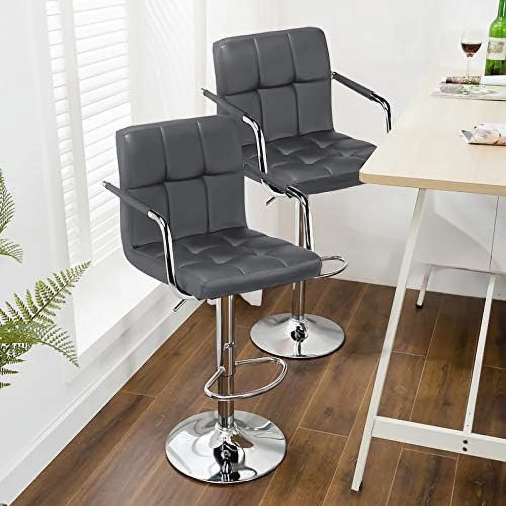 TJUNBOLIFE Tall  Stools  Modern Square PU Leather Adjustable BarStools Counter Height Stools with Arms and Back  Chairs ° Swivel Stool  Beige