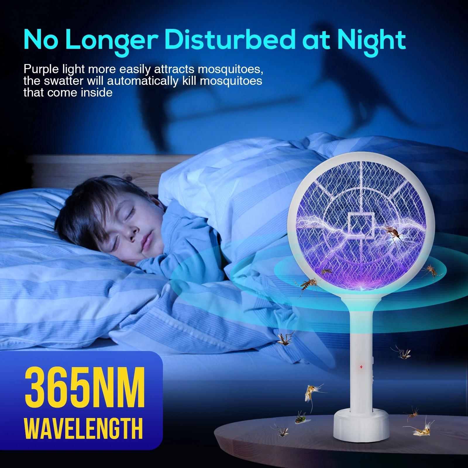Electric Fly Swatter 3000V Bug Zapper Racket 2 in 1 Fly Swatter with 1200mAh Battery Rechargeable Mosquito Killer Lamp with 3 Layers Safety Mesh for Indoor and Outdoor