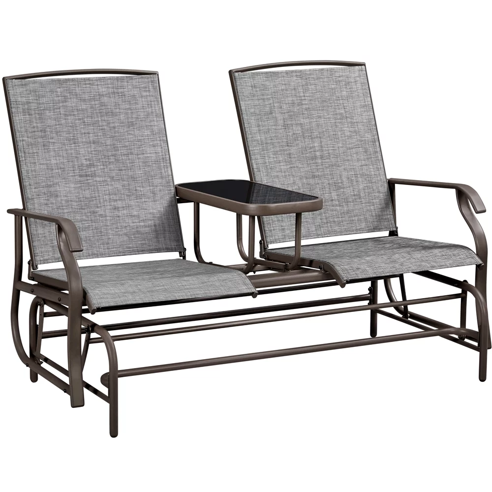 SmileMart 2-Seater Texteline Fabric Glider Bench with Table for Outdoor