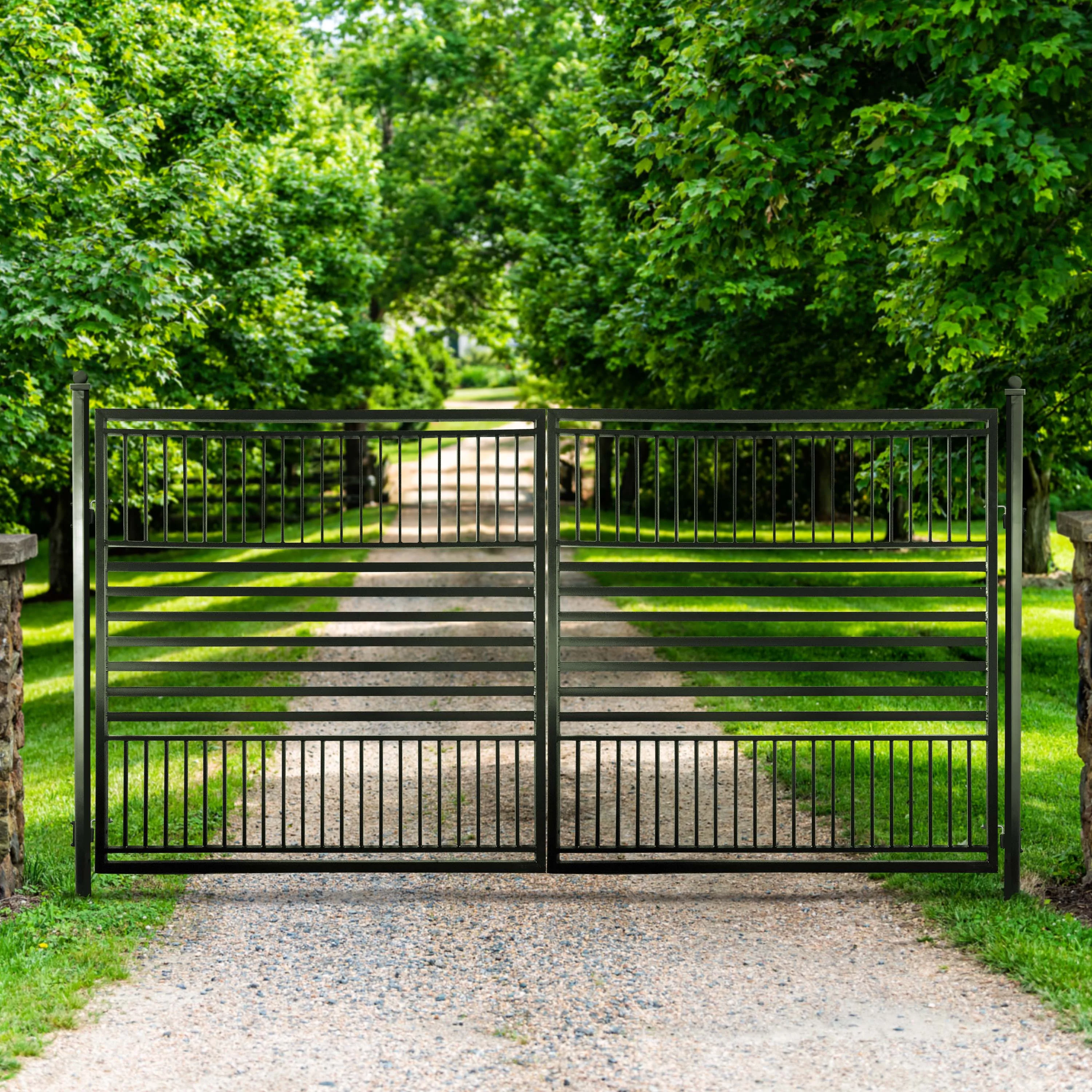 ALEKO Modern Garden Steel Dual Swing Driveway Gate Barcelona Style 12 x 6 feet