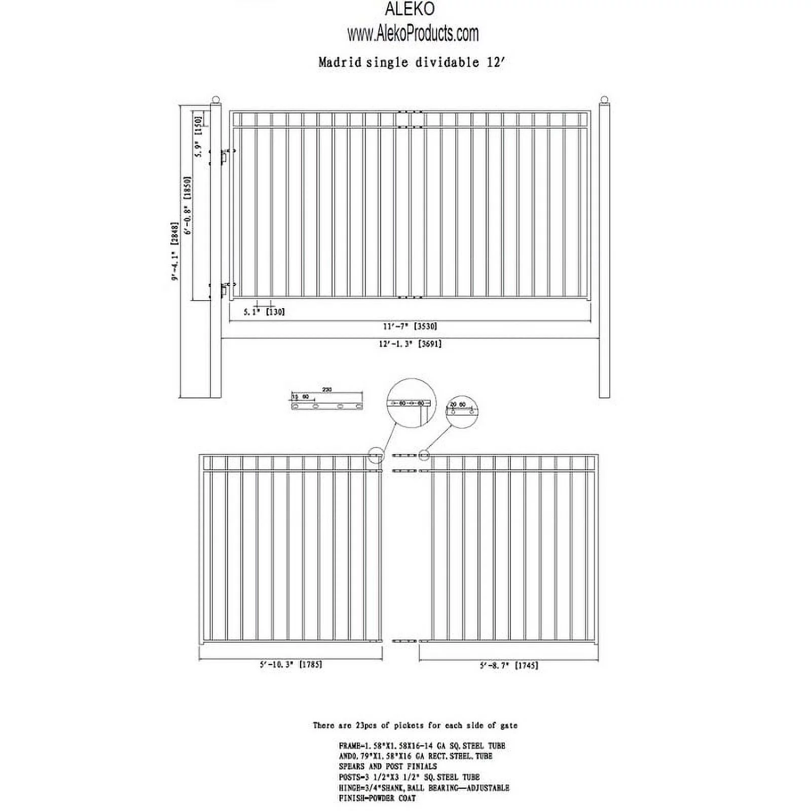 ALEKO Steel Single Swing Driveway Gate - MADRID Style - 12 x 6 ft