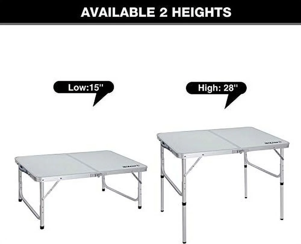 REDCAMP Folding Camping Table Adjustable, Portable Picnic Table with 2 Chairs, Aluminum White 35.4