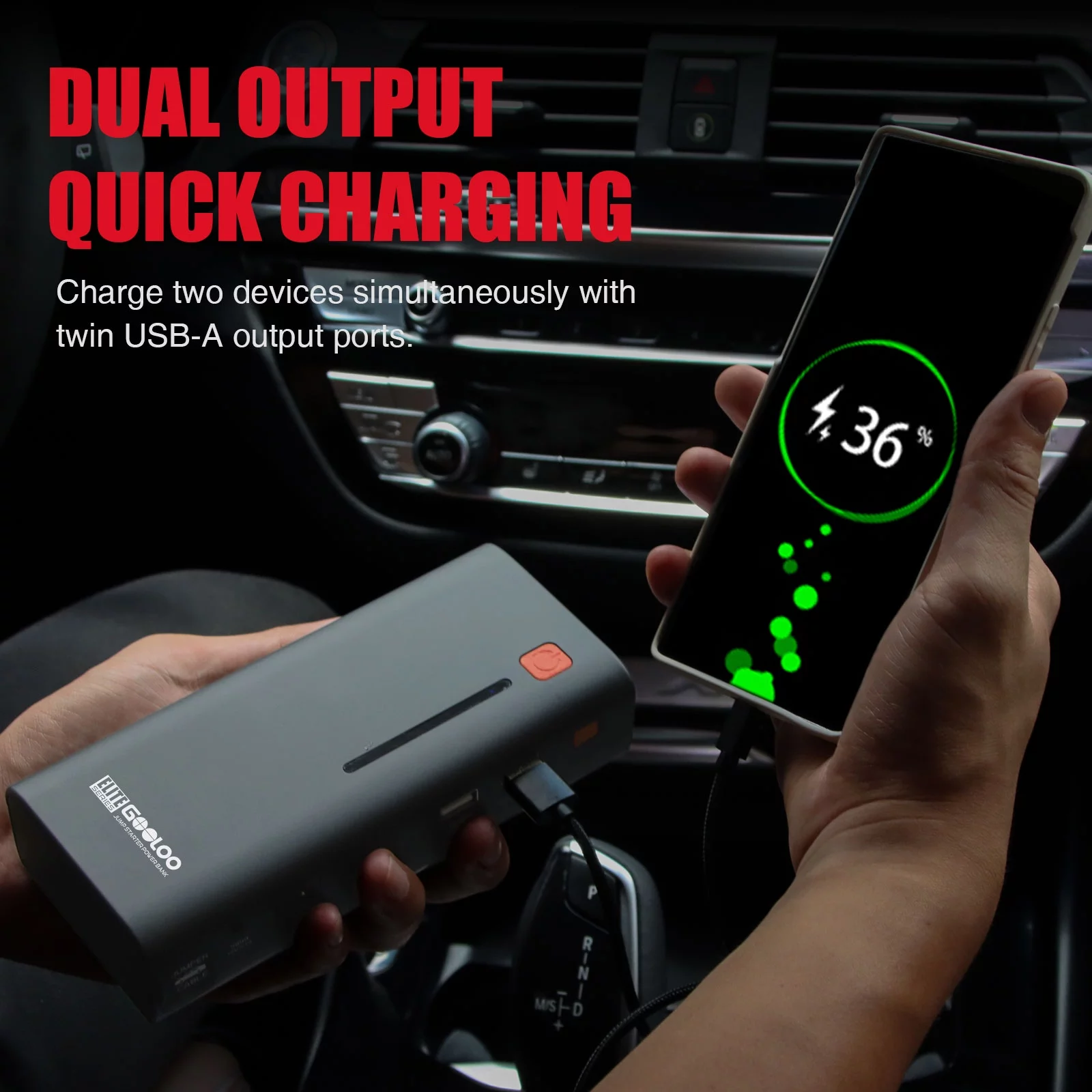 GOOLOO Car Jump Starter, GE1200 1200A Peak Jump Pack with Wall Charger(up to 7.0L Gas and 5.5L Diesel Engine), Portable 12V Lithium Car Battery Booster Box