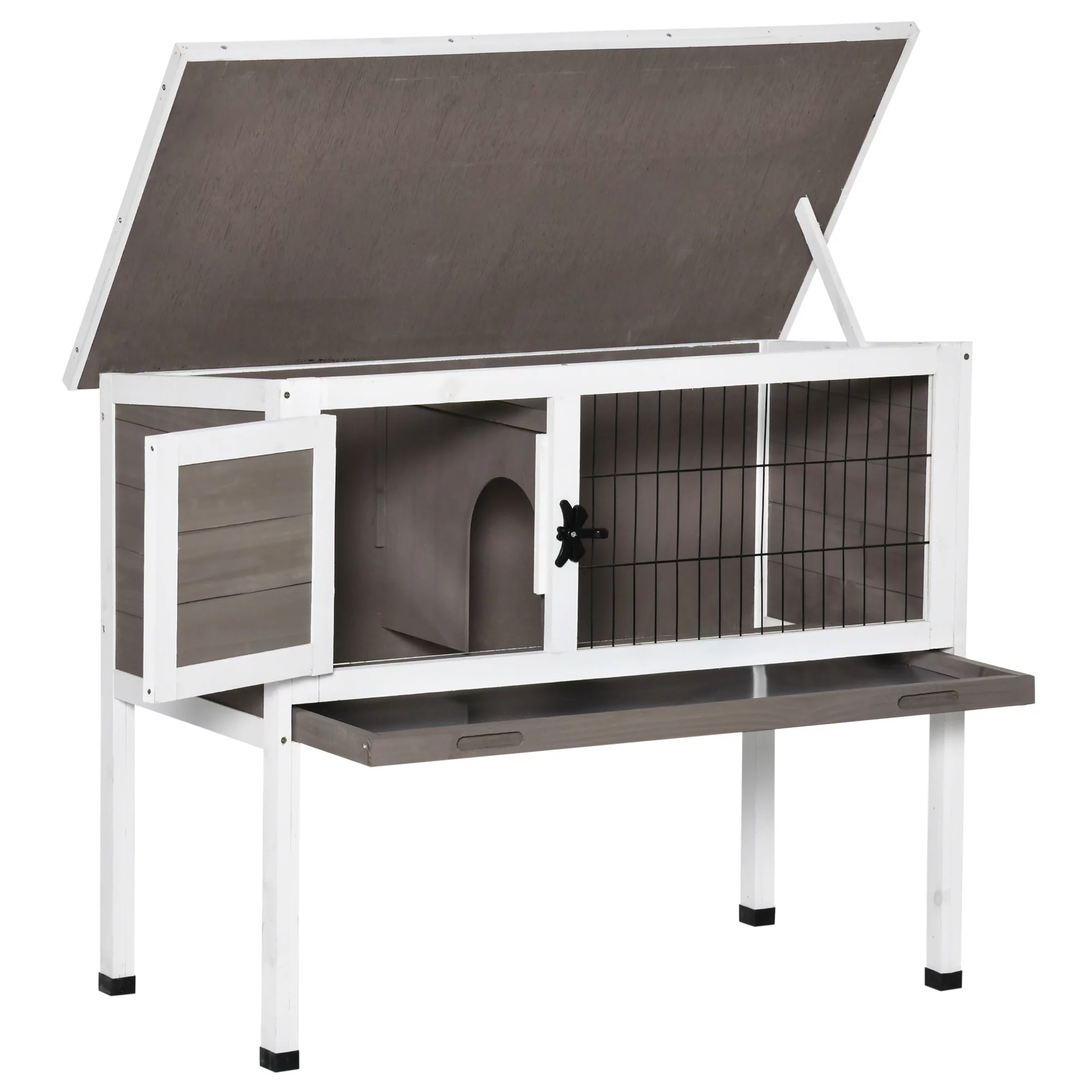 PawHut Elevated Rabbit Hutch w/ Hinged Roof & Metal Cage, Great for Small Animal