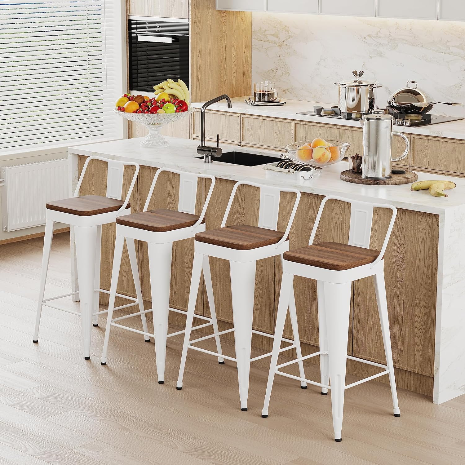 ONKER Bar Stools Set of 4 Metal Bar Stool Counter Height Bar Stools 26