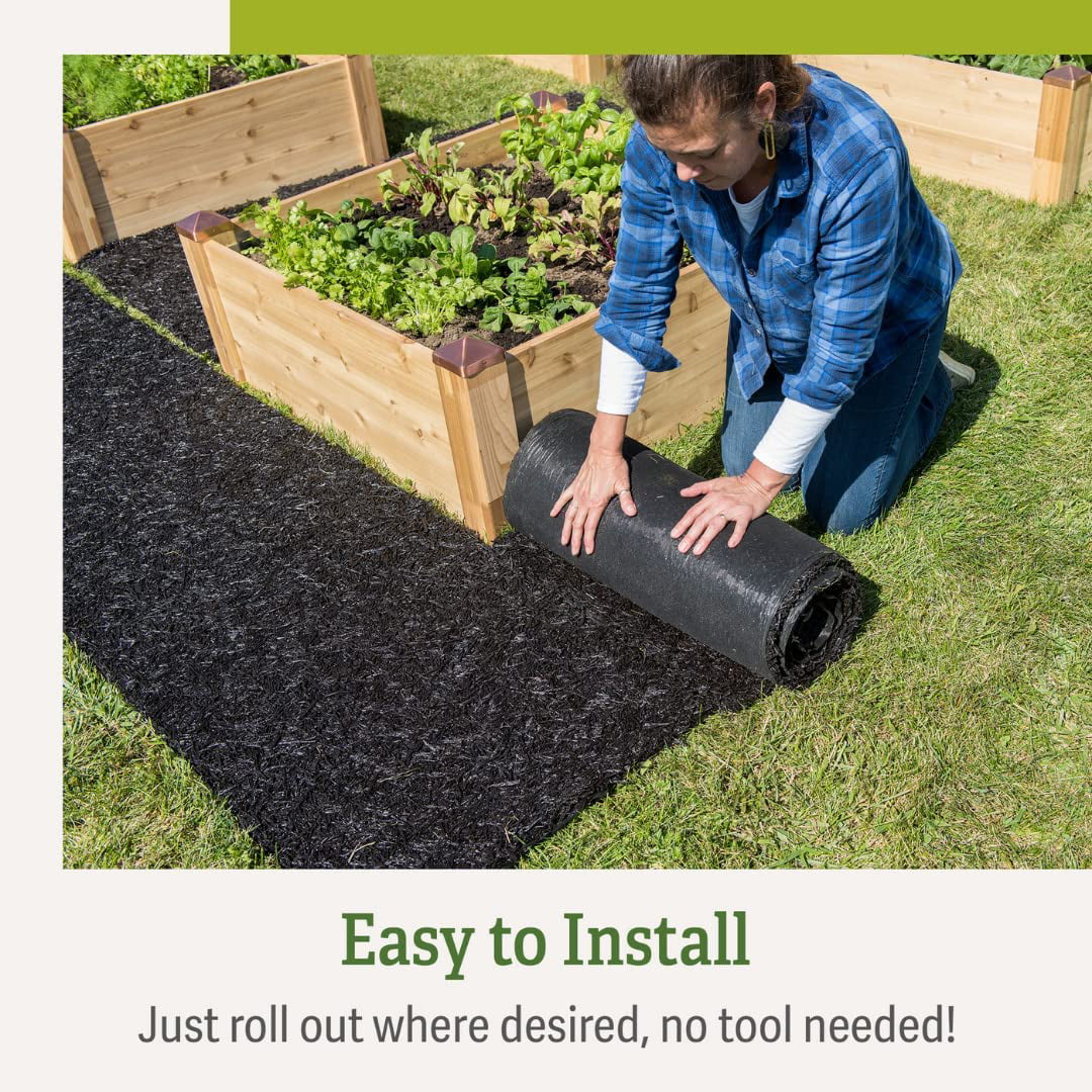Recycled Rubber Walkway | Natural Looking Permanent Mulch Pathway Solution and Plants Vegetables & Flower Garden Barrier | Garden Edging Border Mat - 8' x 2'