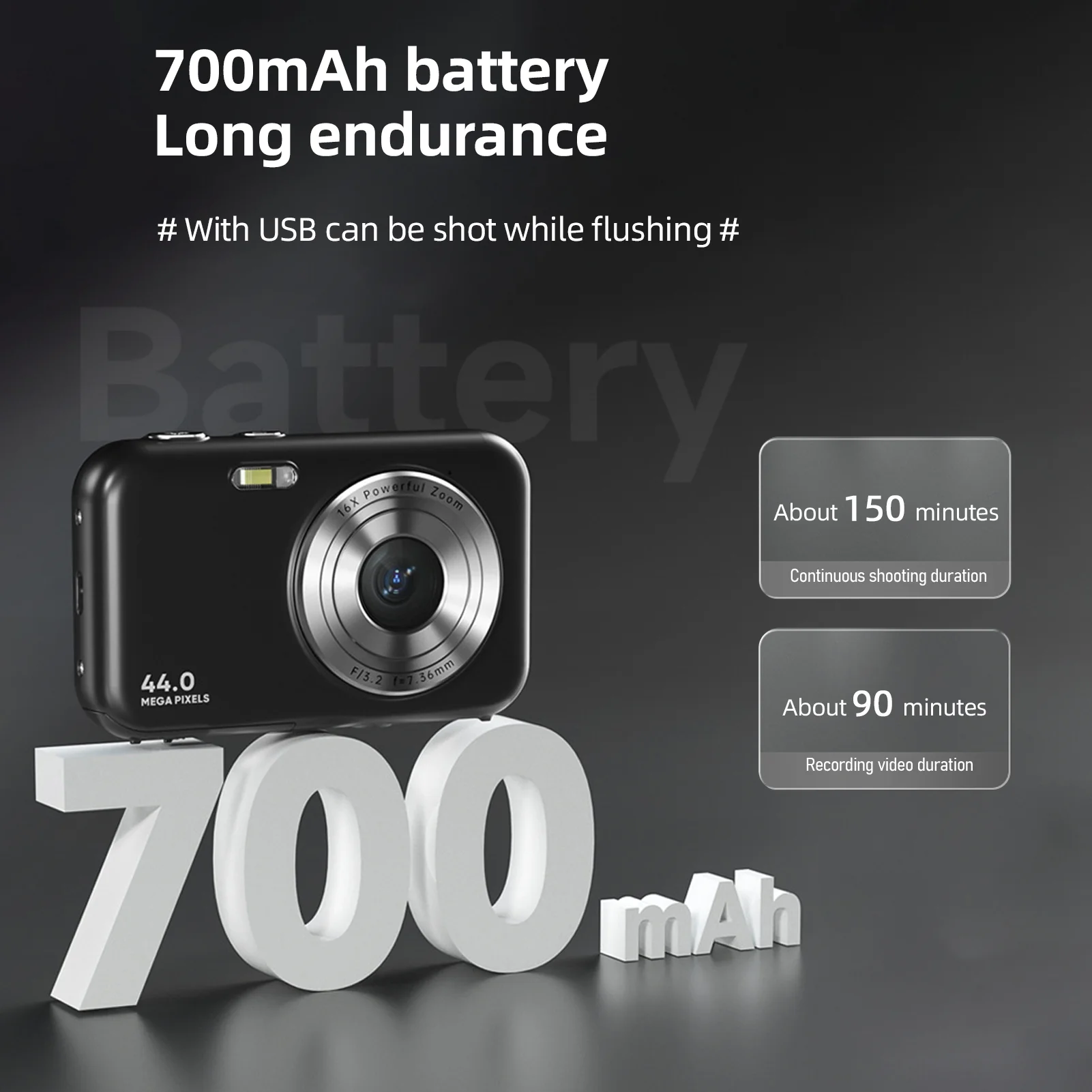 Portable Digital Camera 1080P Video Camera 44MP 16X Digital Zoom Auto Focus Self Timer Anti Shaking Built in Battery 32GB Memory Card Gift Kids Boys Girls