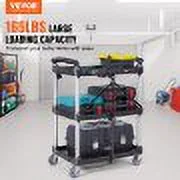EVOR 3-Shelf Rolling Utility Cart - 165LBS Capacity, Foldable, Lockable Wheels, for Warehouse, Office, Home - 25.6x15.4x32.8 inches