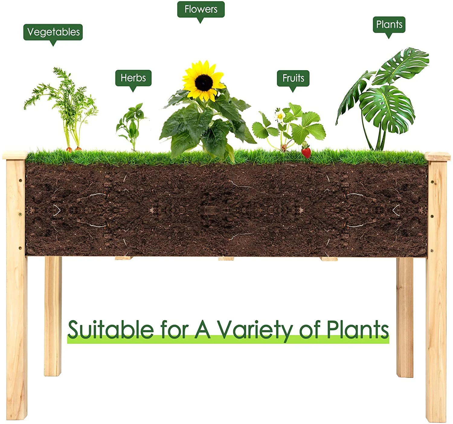 Raised Garden Bed Kit Elevated Planter Box for Vegetables Fruits Herb Grow, Heavy Duty Natural Cedar Wood Frame Gardening Planting Bed for Deck Patio Yard, 49.5